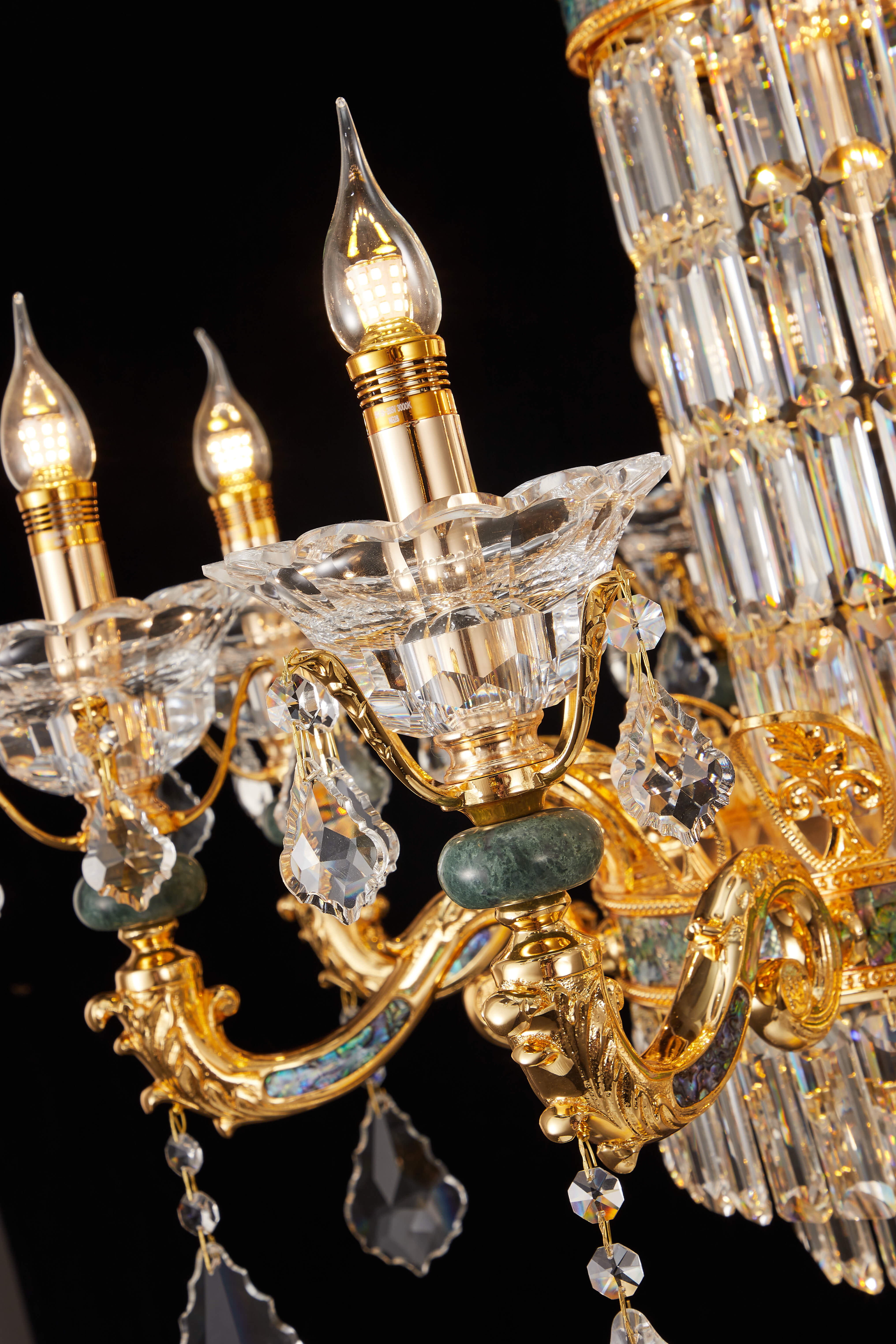 Vintage Gold Brass Crystal Chandelier Light Fixture for Foyer