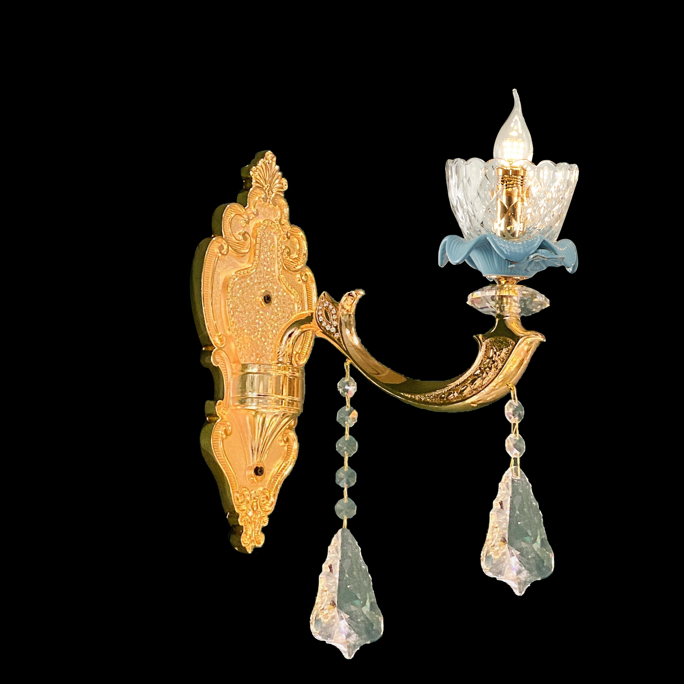 Blue ceramic 1 light Chinese Style brass Wall sconce