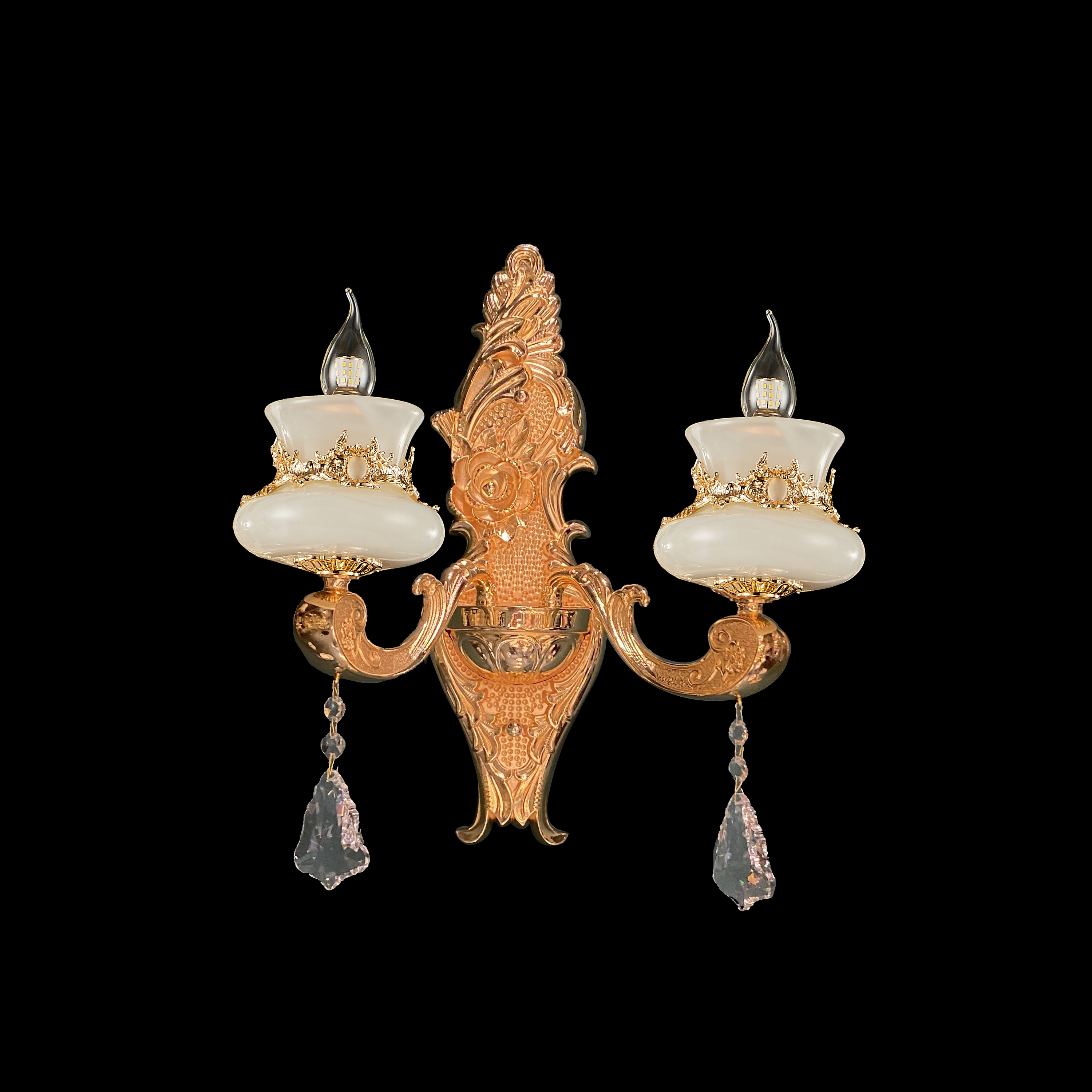 Brass Crystal White Jade Wall Sconce for Living Room