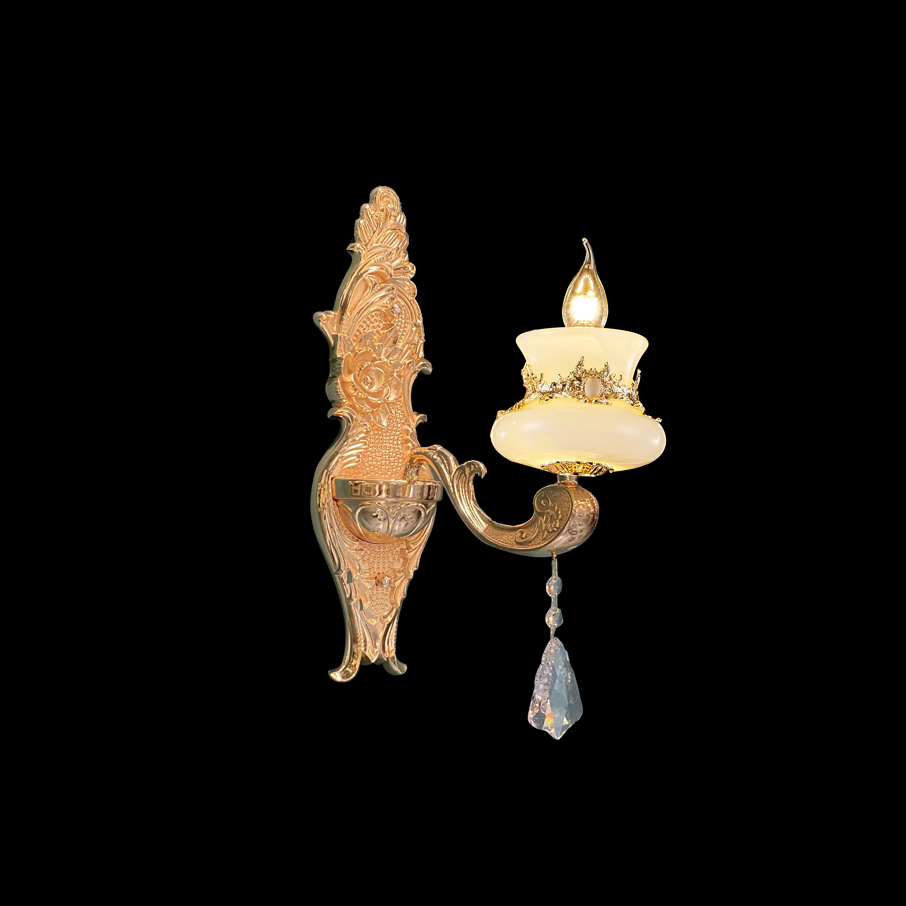 Brass Crystal White Jade Wall Sconce for Living Room