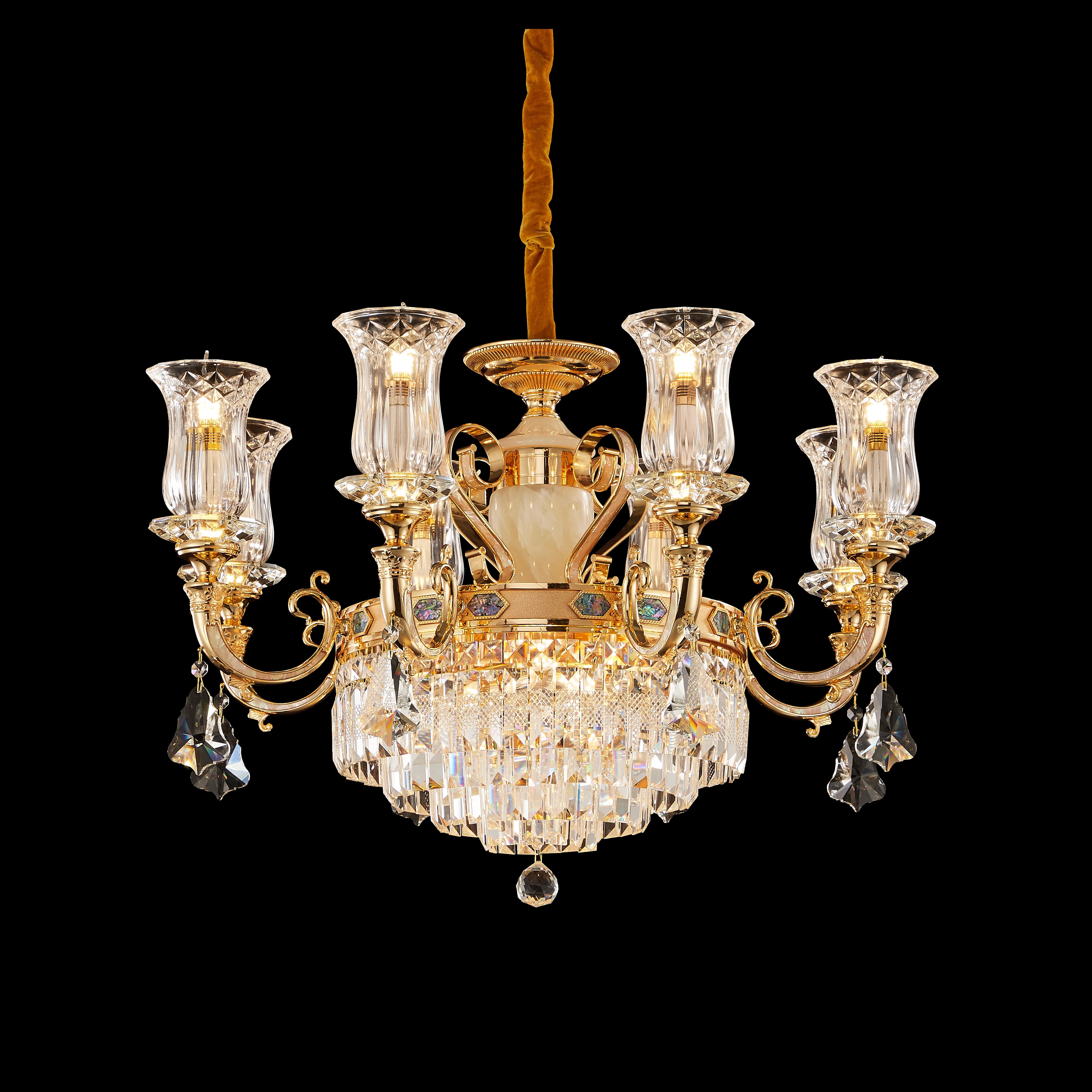 Gold Brass Crystal Chandelier for High Ceiling Entrance