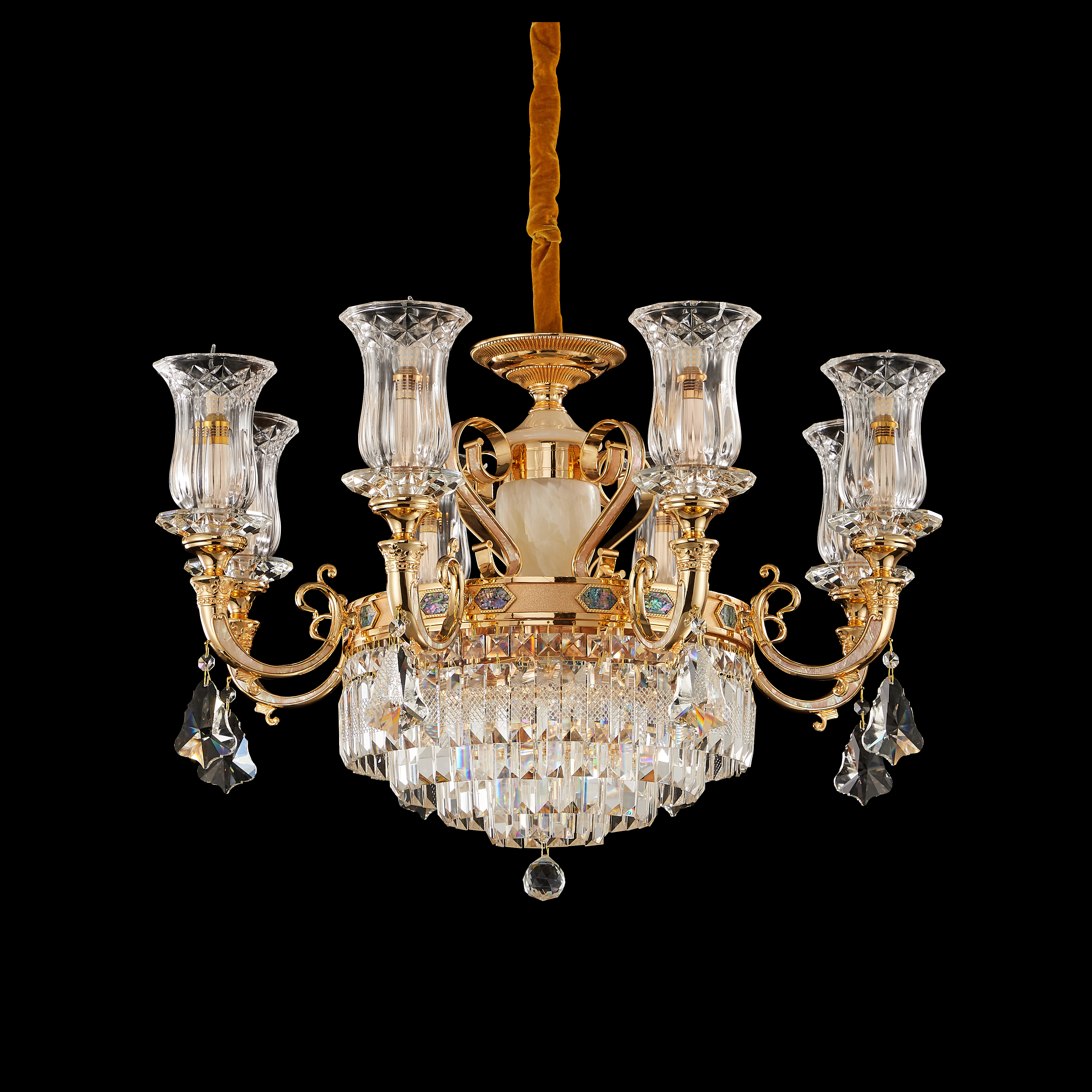 Gold Brass Crystal Chandelier for High Ceiling Entrance