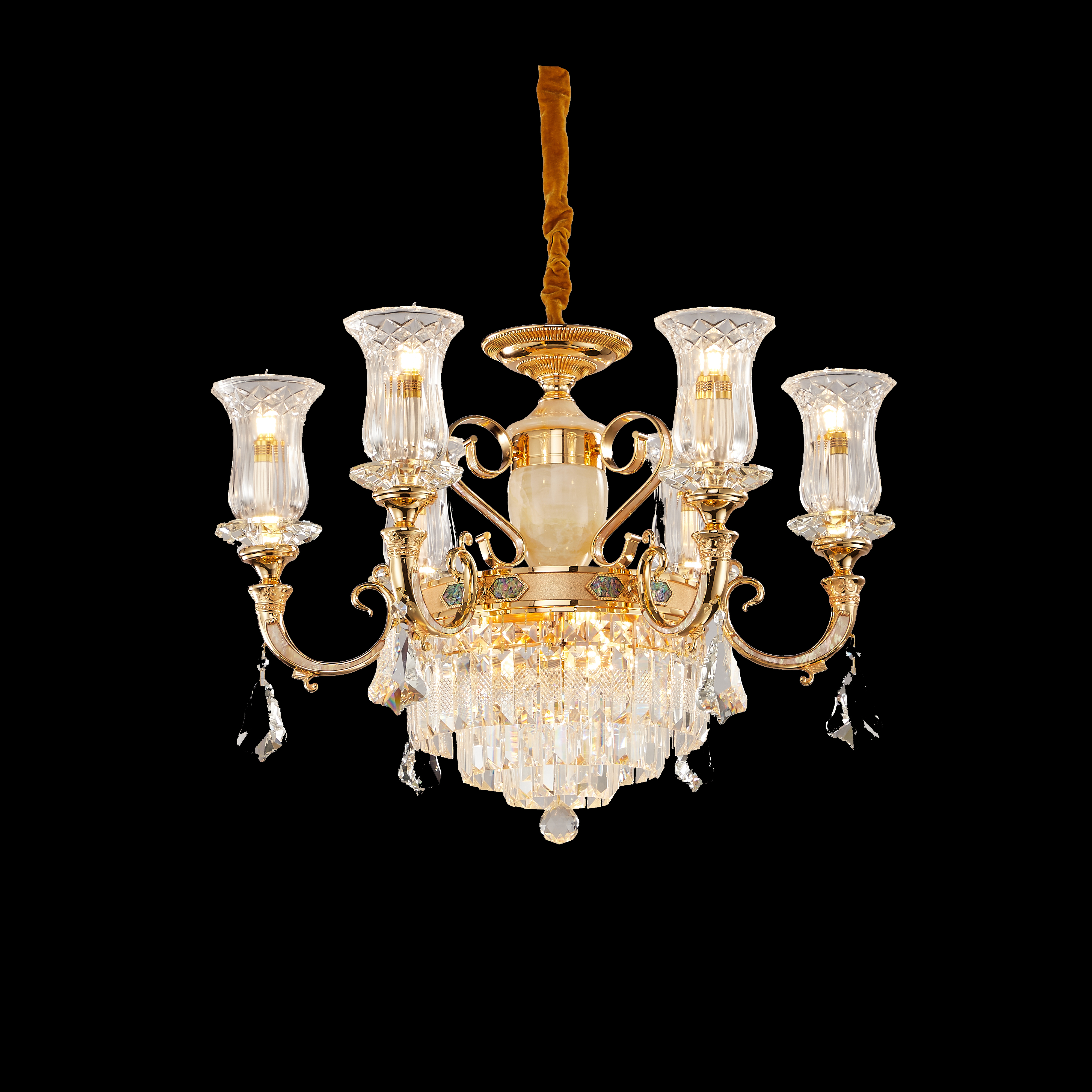 Gold Brass Crystal Chandelier for High Ceiling Entrance