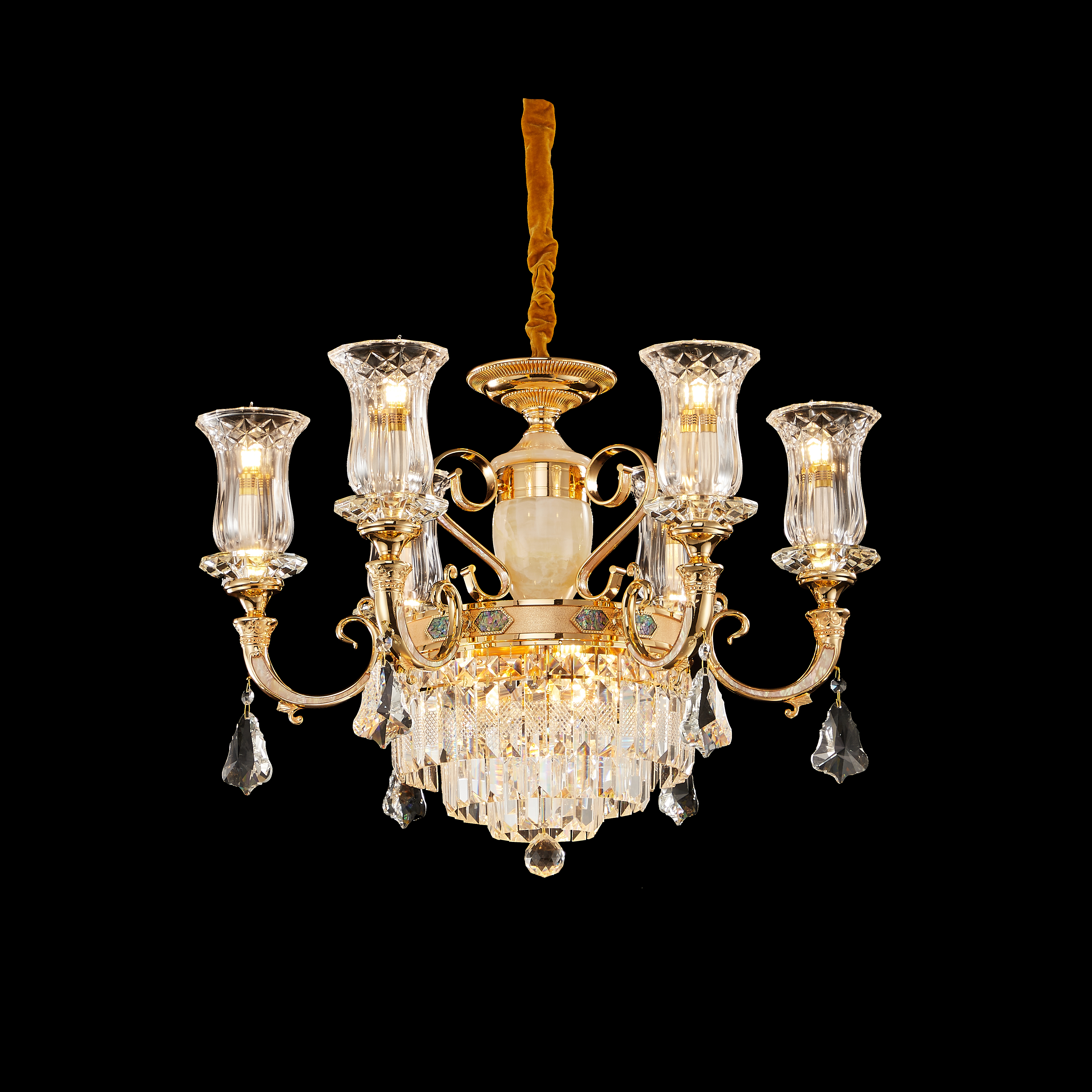 Gold Brass Crystal Chandelier for High Ceiling Entrance