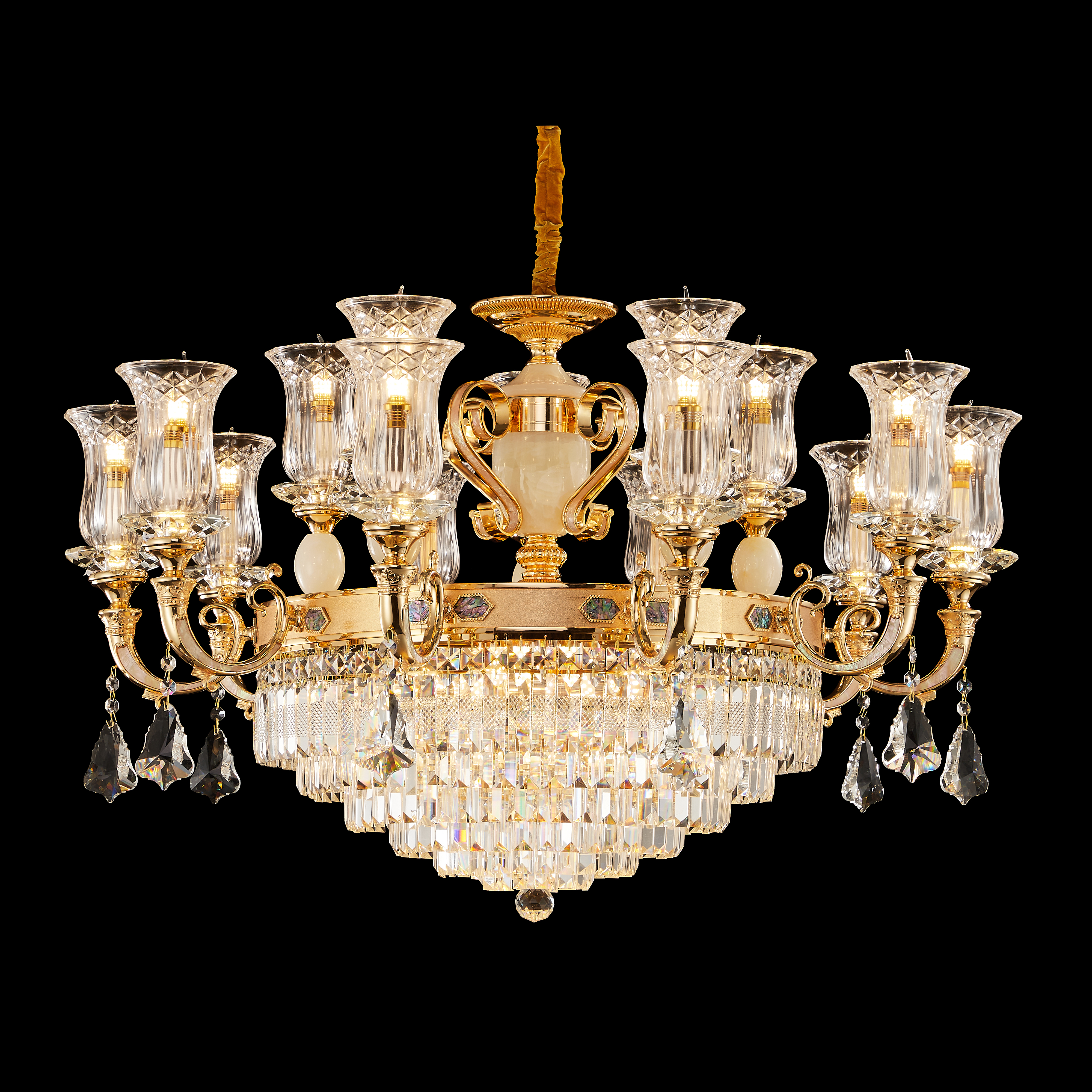 Gold Brass Crystal Chandelier for High Ceiling Entrance