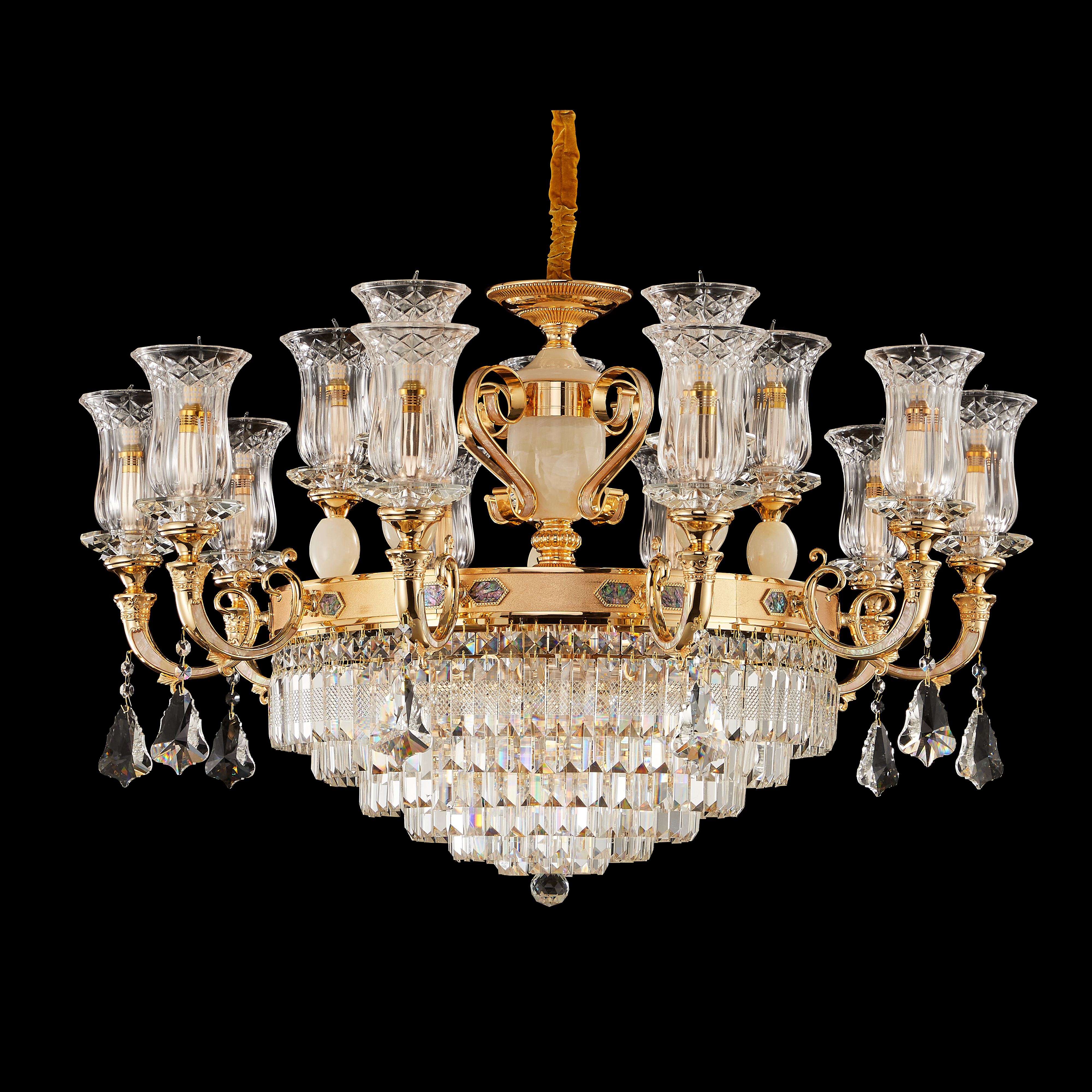 Gold Brass Crystal Chandelier for High Ceiling Entrance