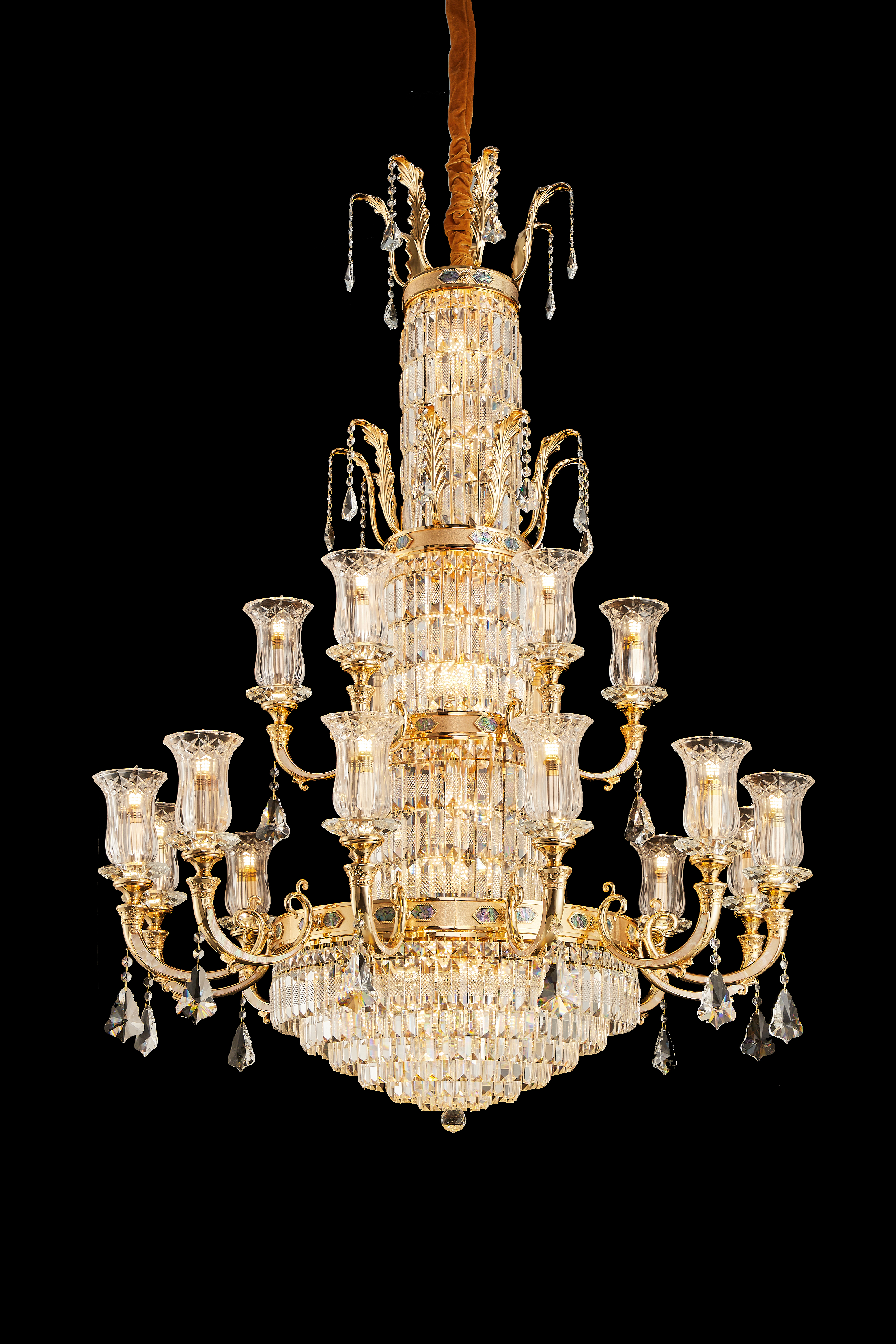 Gold Brass Crystal Chandelier for High Ceiling Entrance