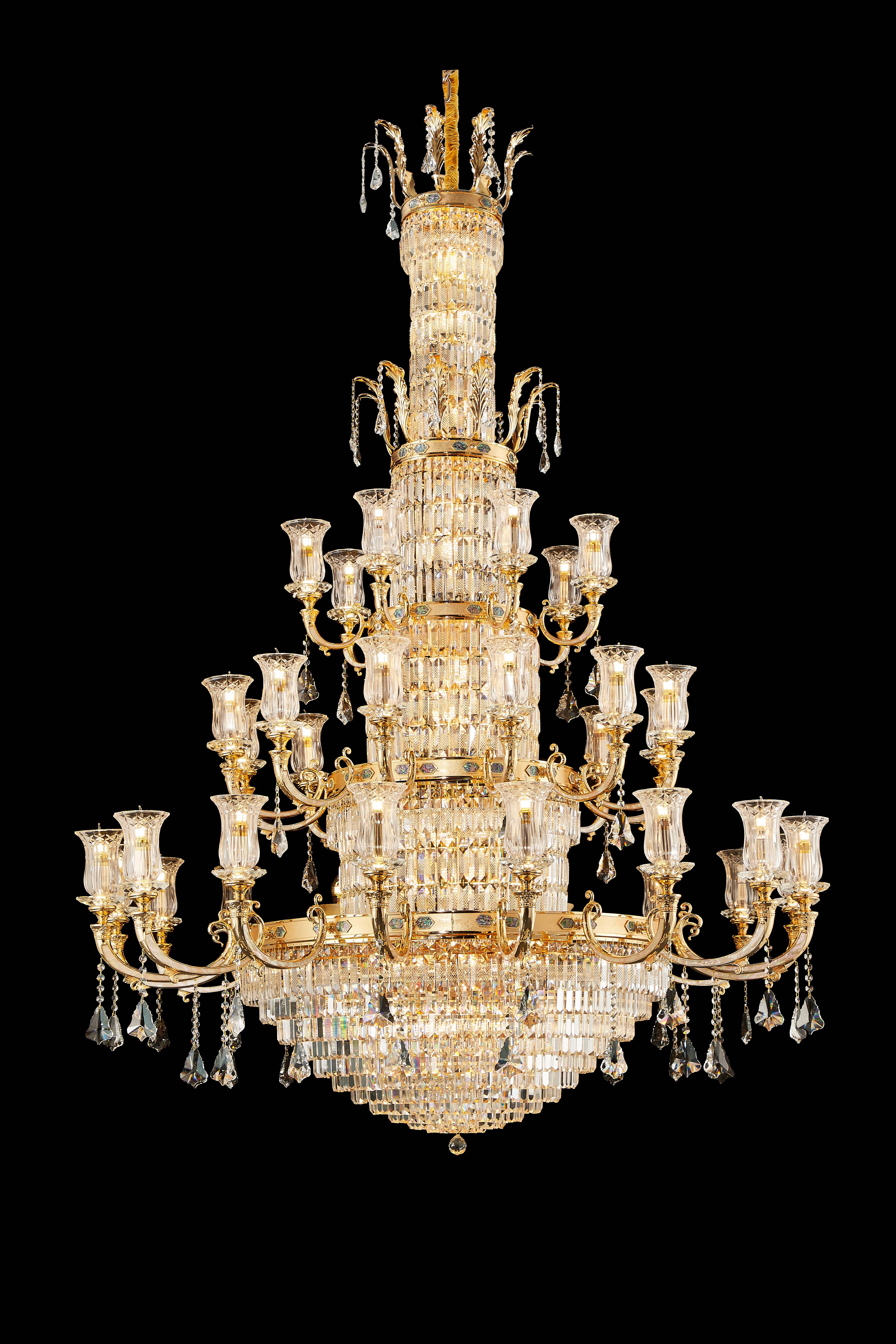 Gold Brass Crystal Chandelier for High Ceiling Entrance