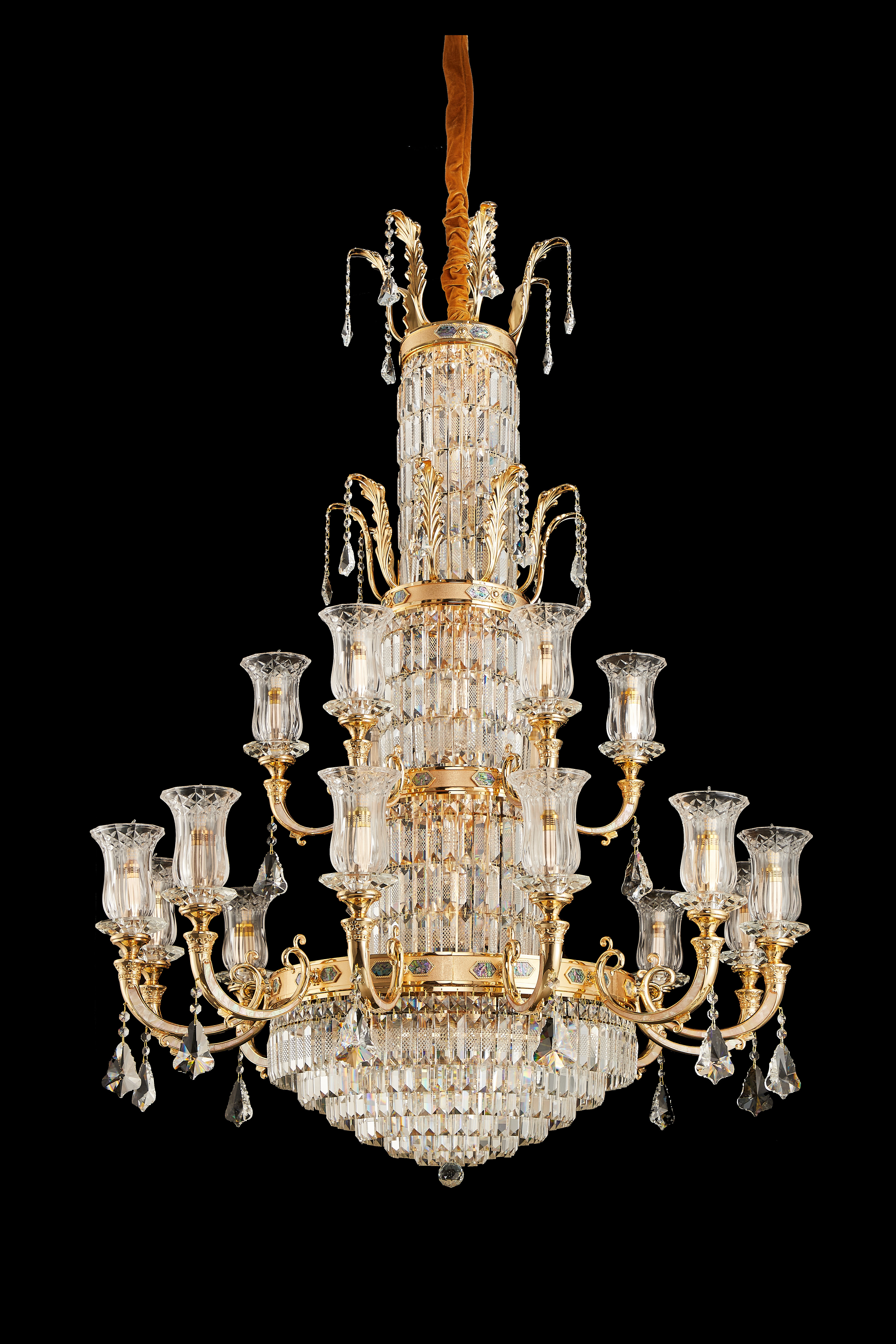 Gold Brass Crystal Chandelier for High Ceiling Entrance