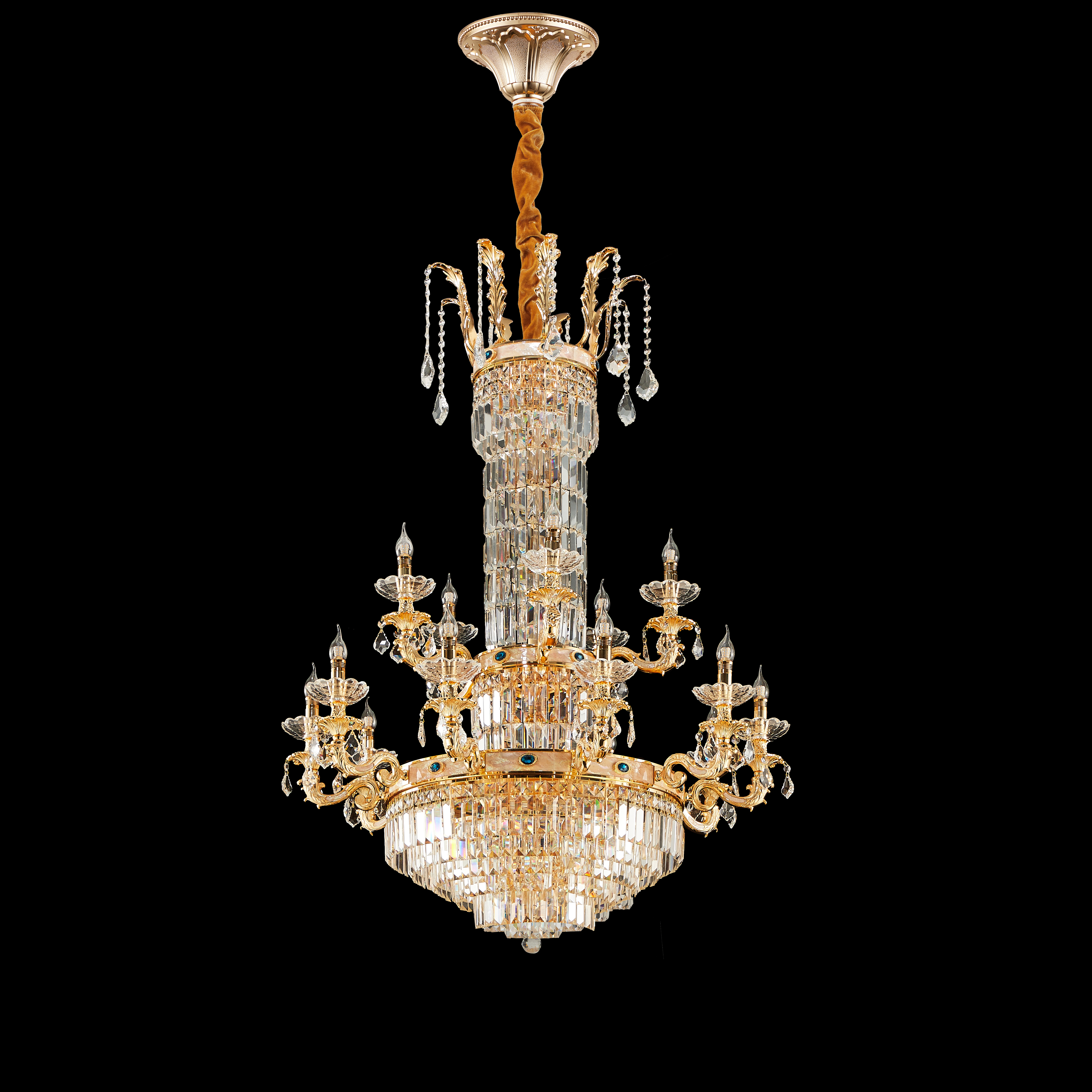 Long gold crystal brass chandelier for entrance/villa/foyer /staircase