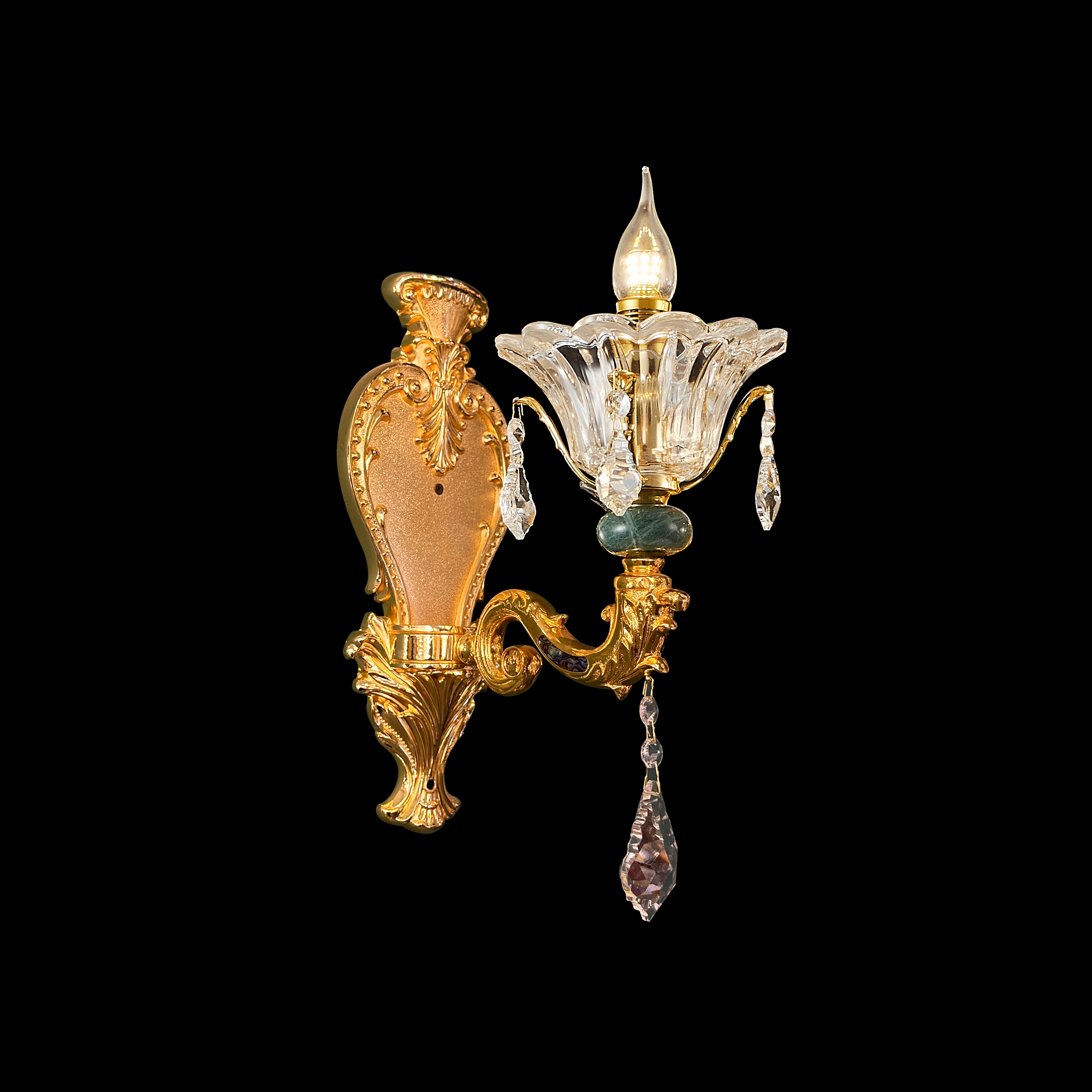 Gold Brass Crystal Wall Sconce with Turquoise for Living Room
