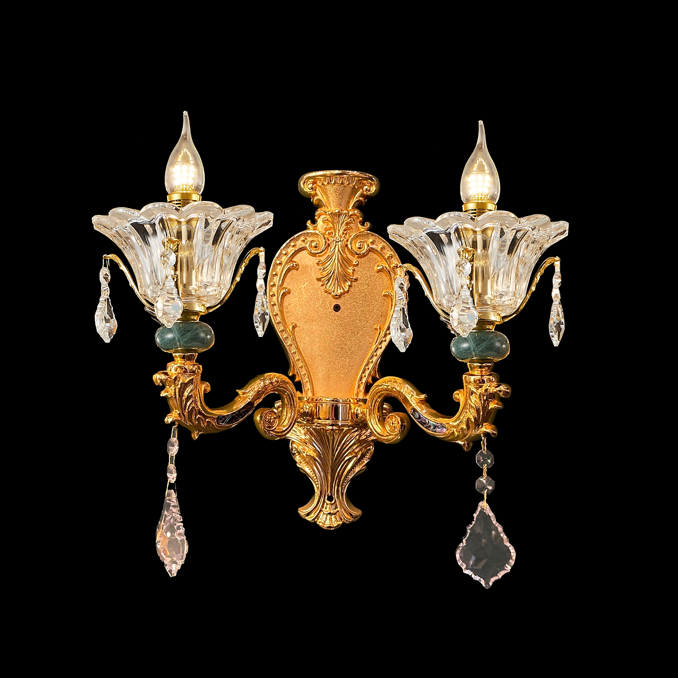 Gold Brass Crystal Wall Sconce with Turquoise for Living Room