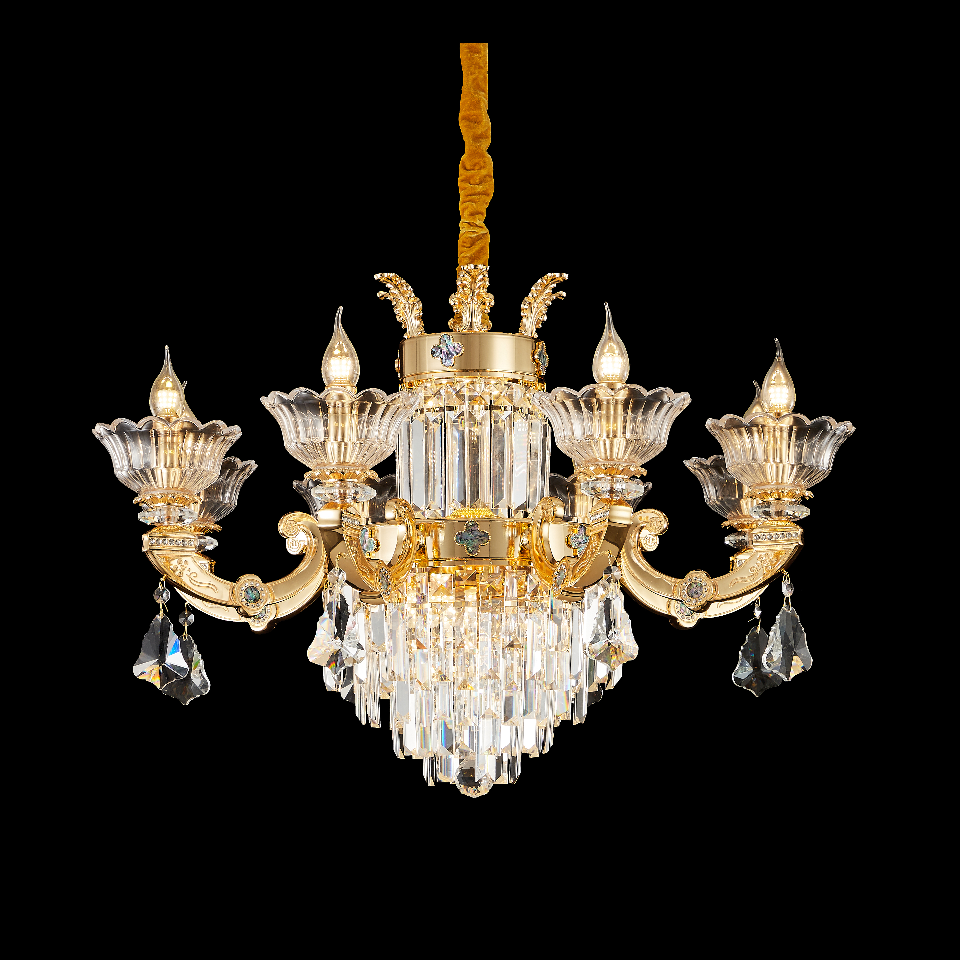 French Gold Brass Crystal Chandelier for Living & Dining Room