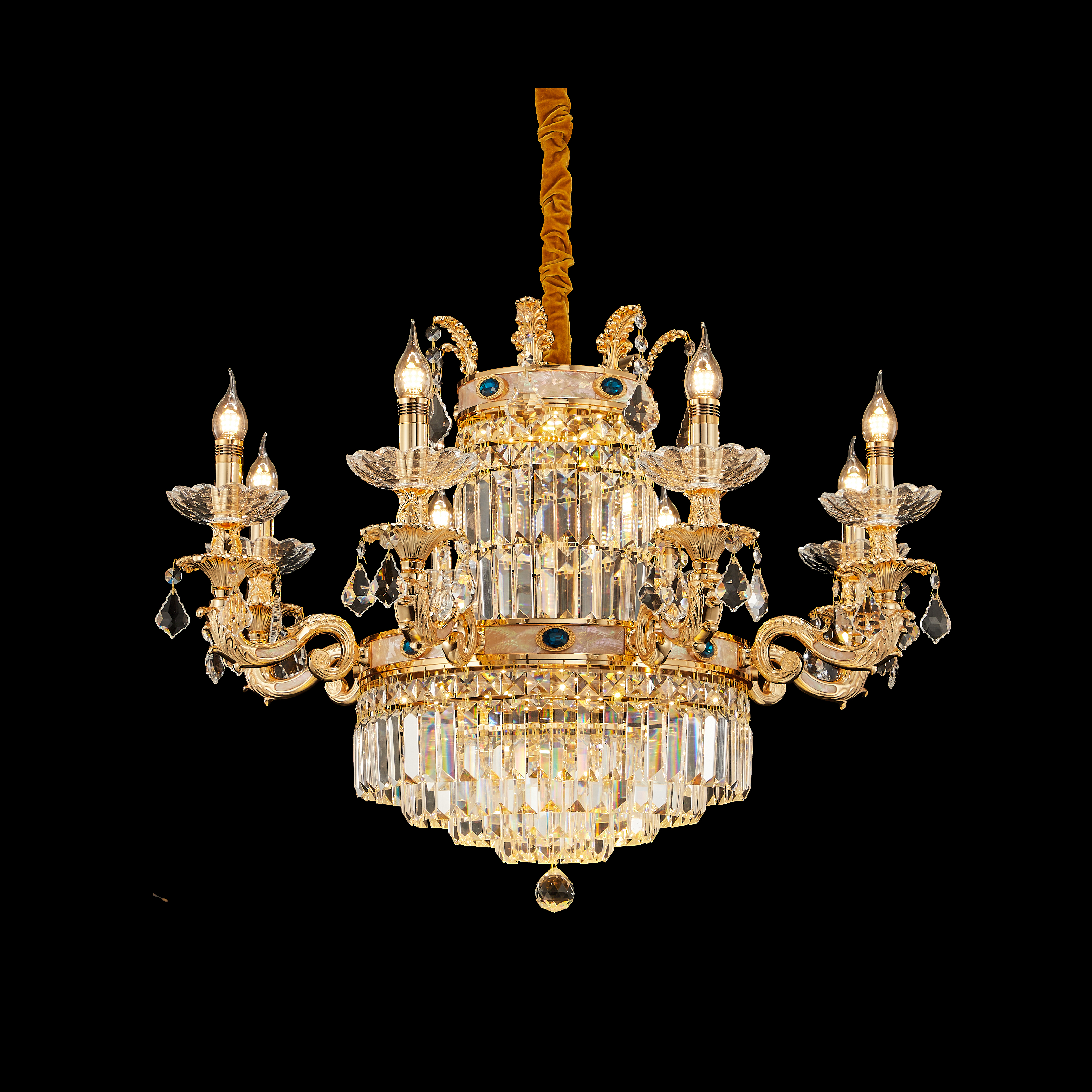 36 Lights Luxury large gold crystal brass chandelier for entrance/villa/foyer