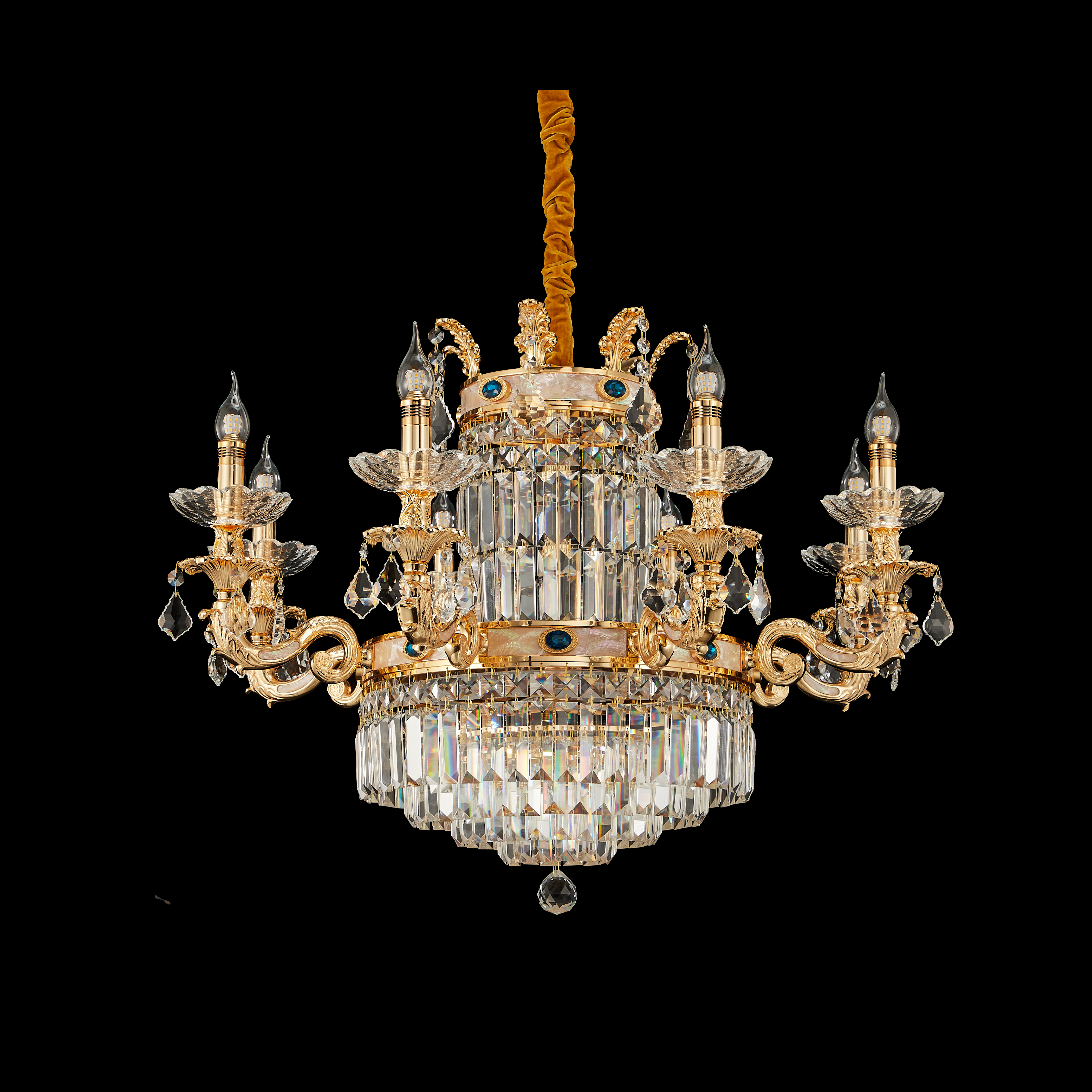 6 lights Small golden luxury brass crystal candle chandelier for bedroom/living room