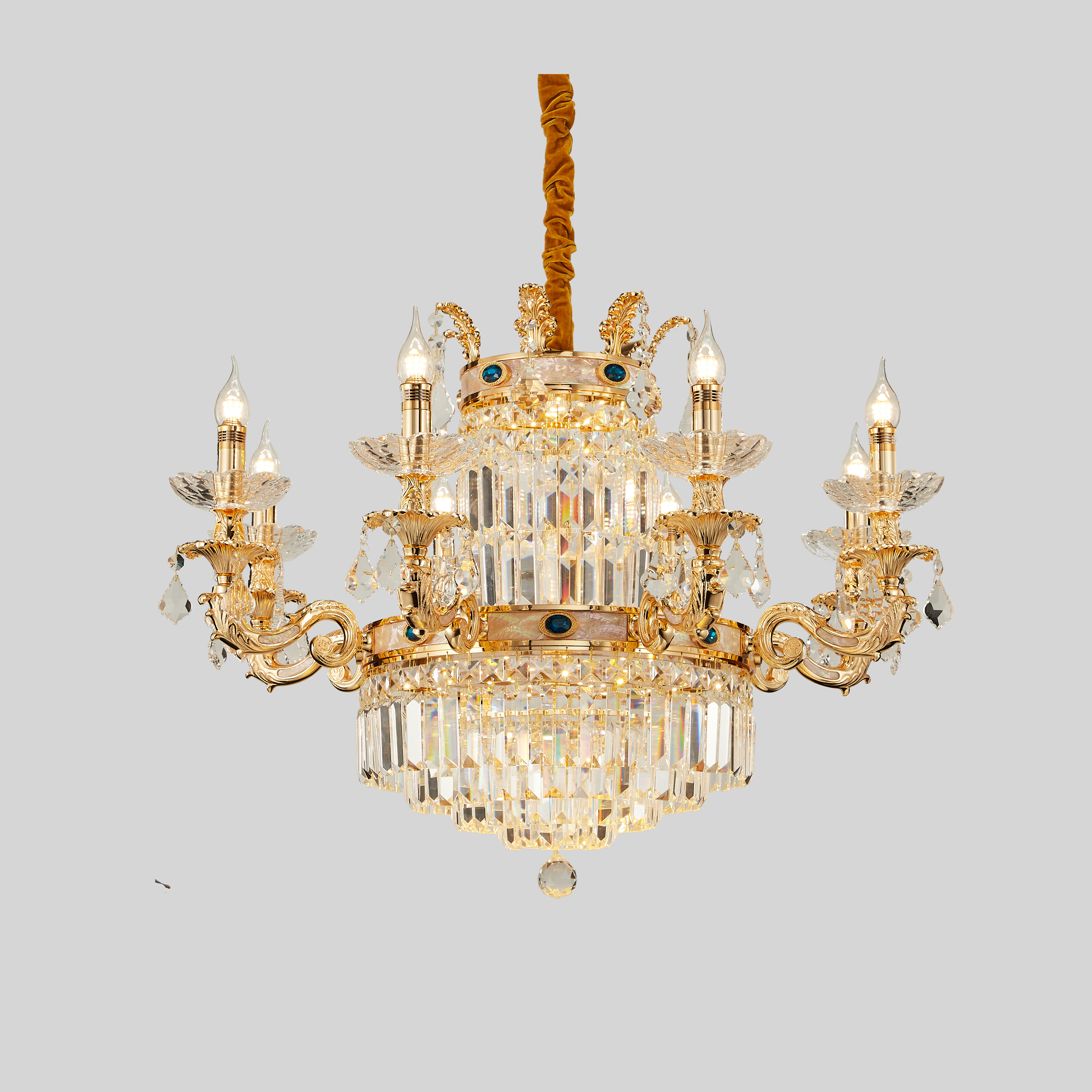 6 lights Small golden luxury brass crystal candle chandelier for bedroom/living room