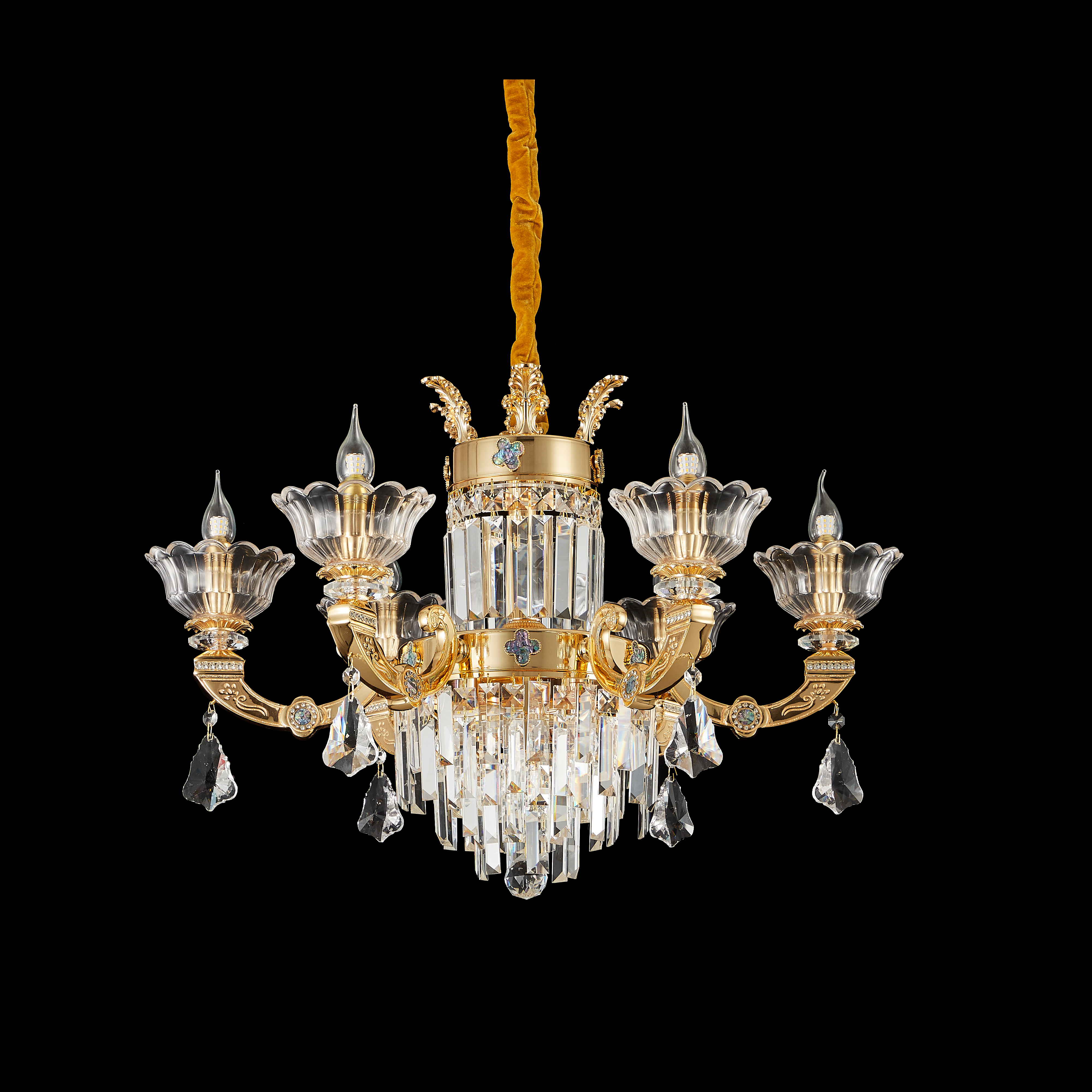 French Gold Brass Crystal Chandelier for Living & Dining Room