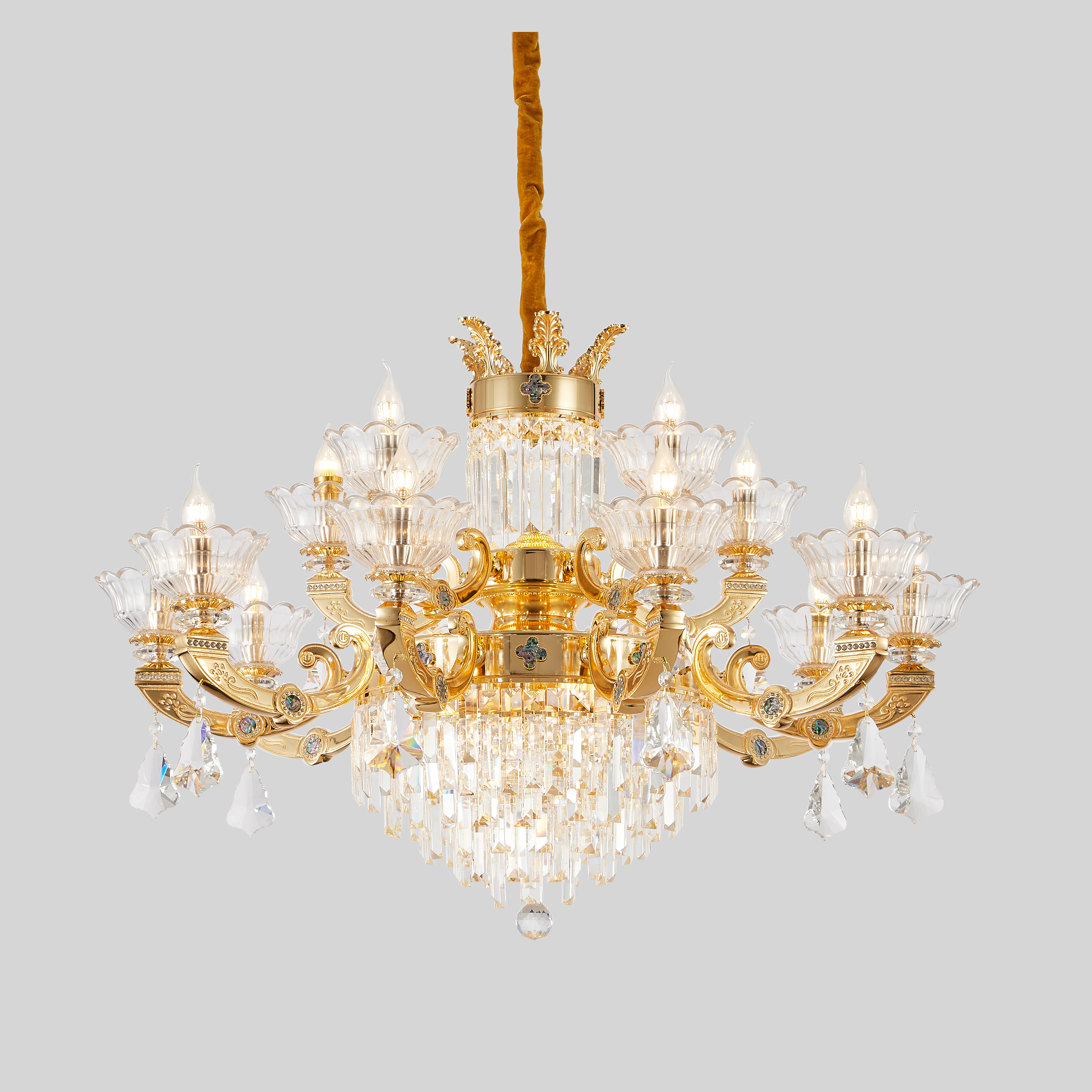 French Gold Brass Crystal Chandelier for Living & Dining Room