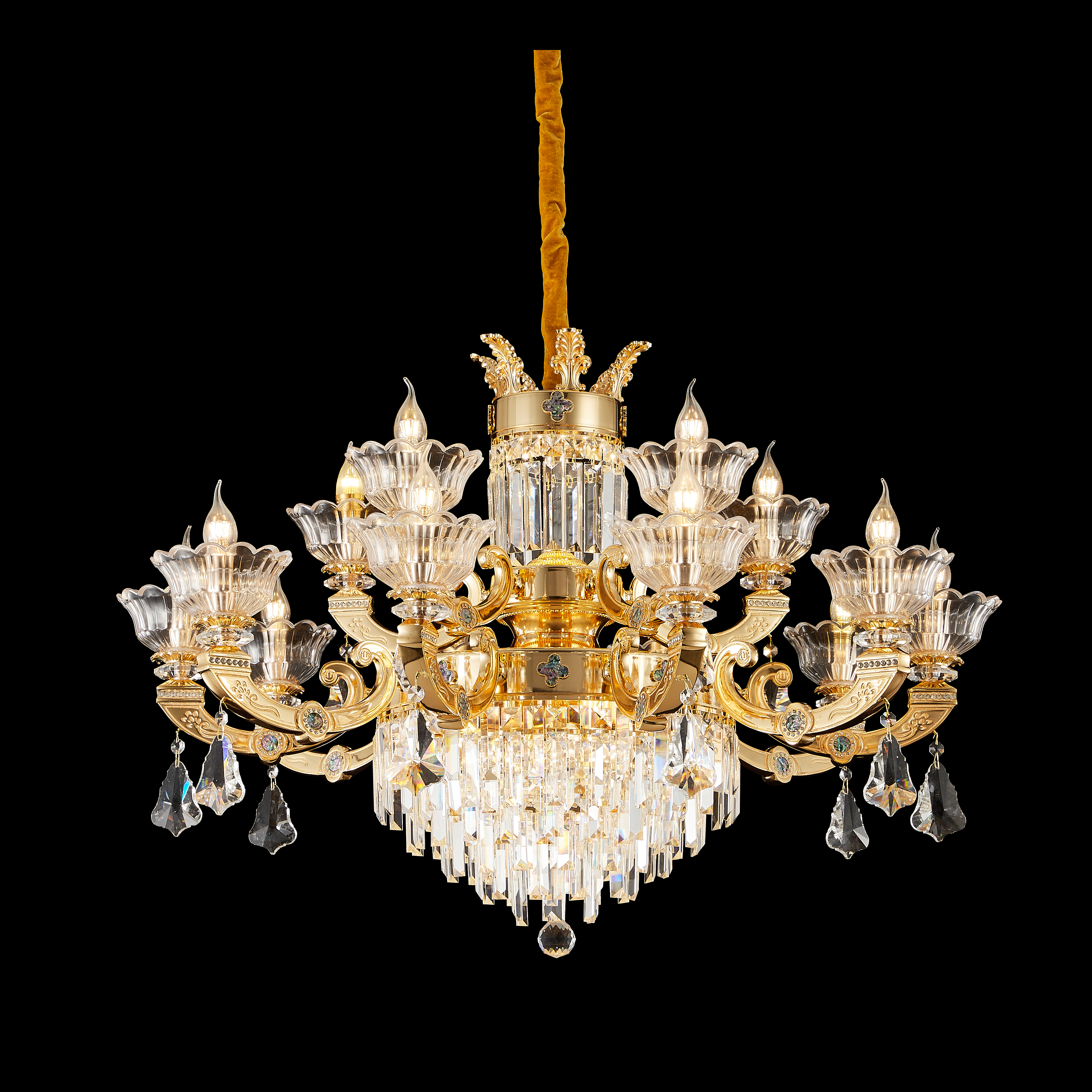 French Gold Brass Crystal Chandelier for Living & Dining Room