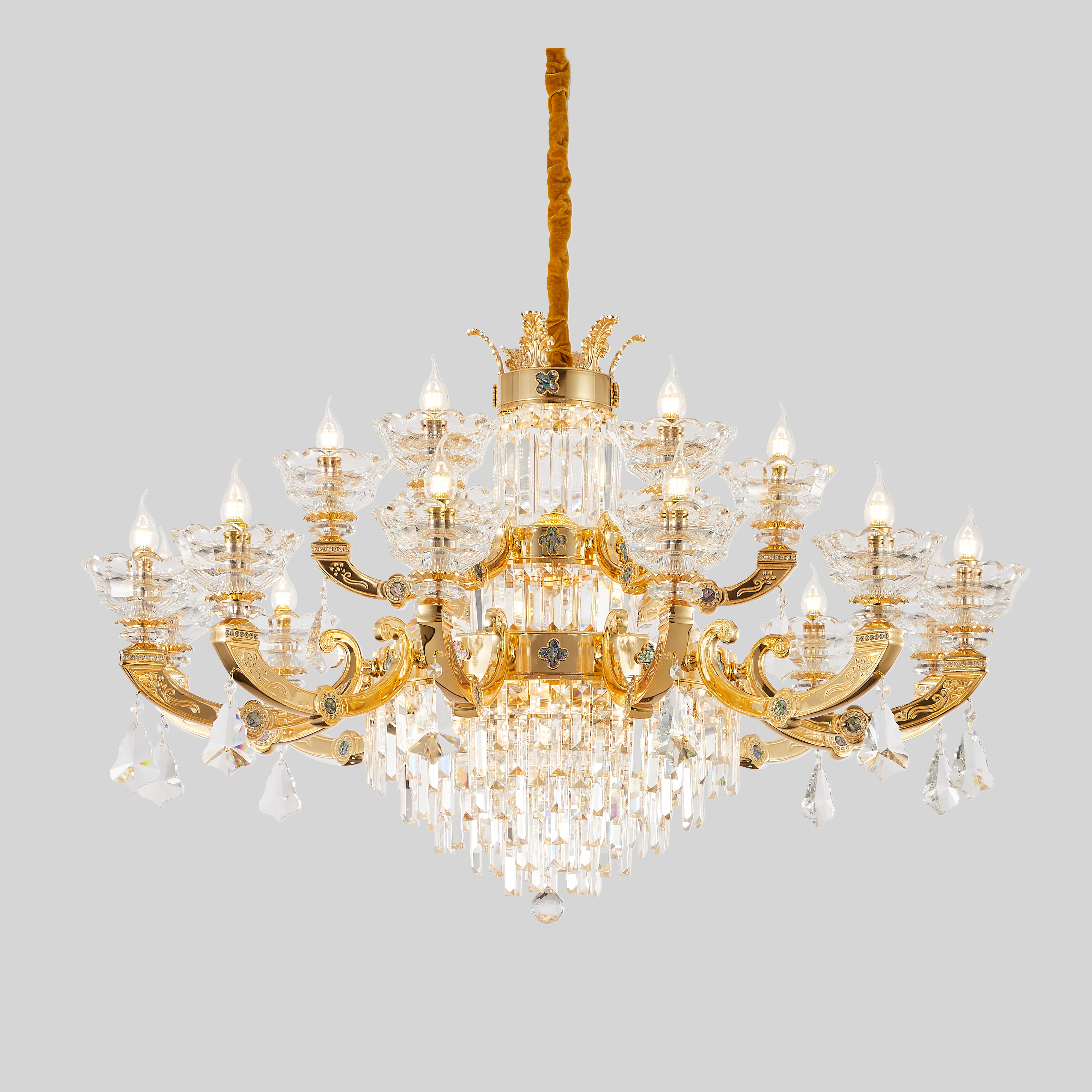 French Gold Brass Crystal Chandelier for Living & Dining Room