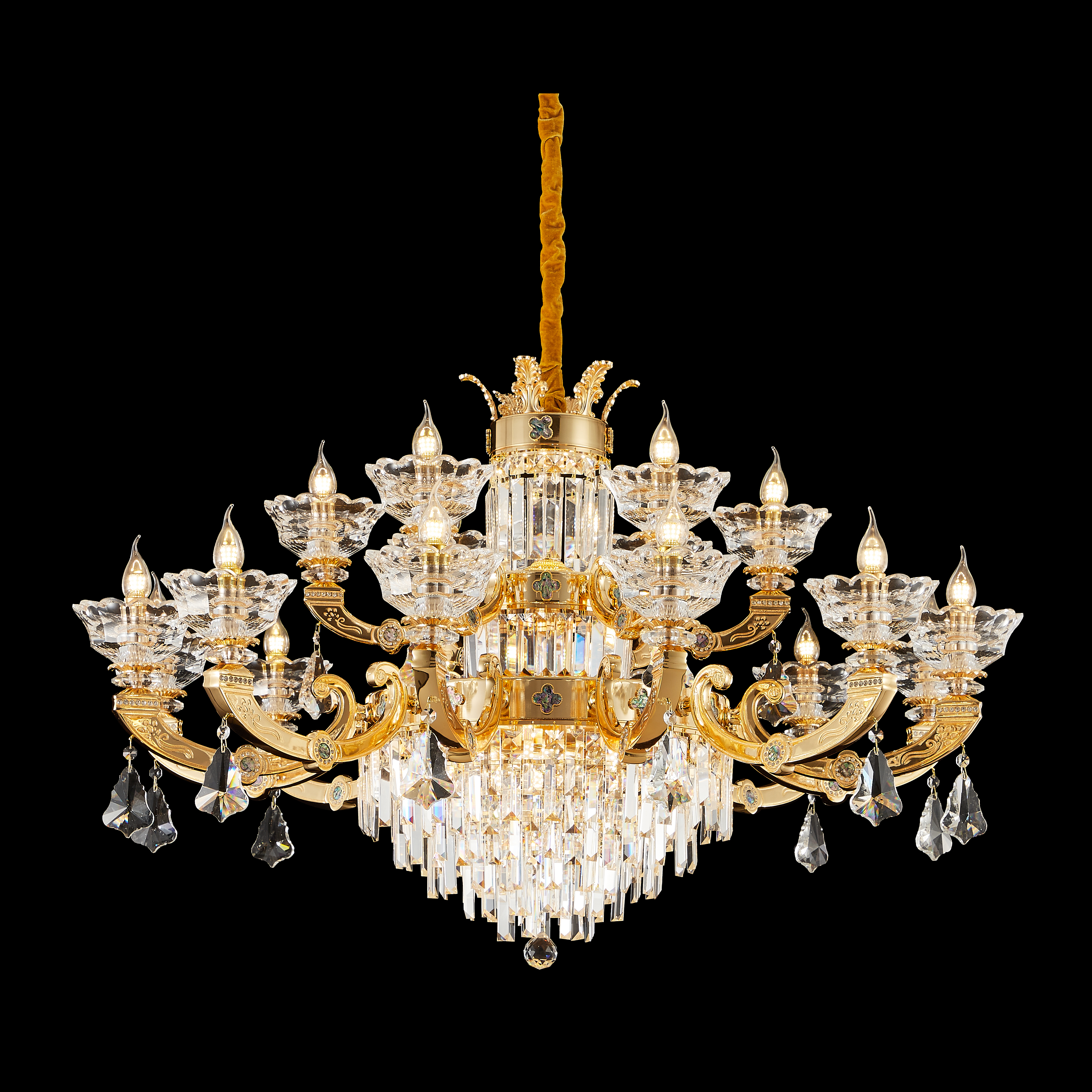 French Gold Brass Crystal Chandelier for Living & Dining Room