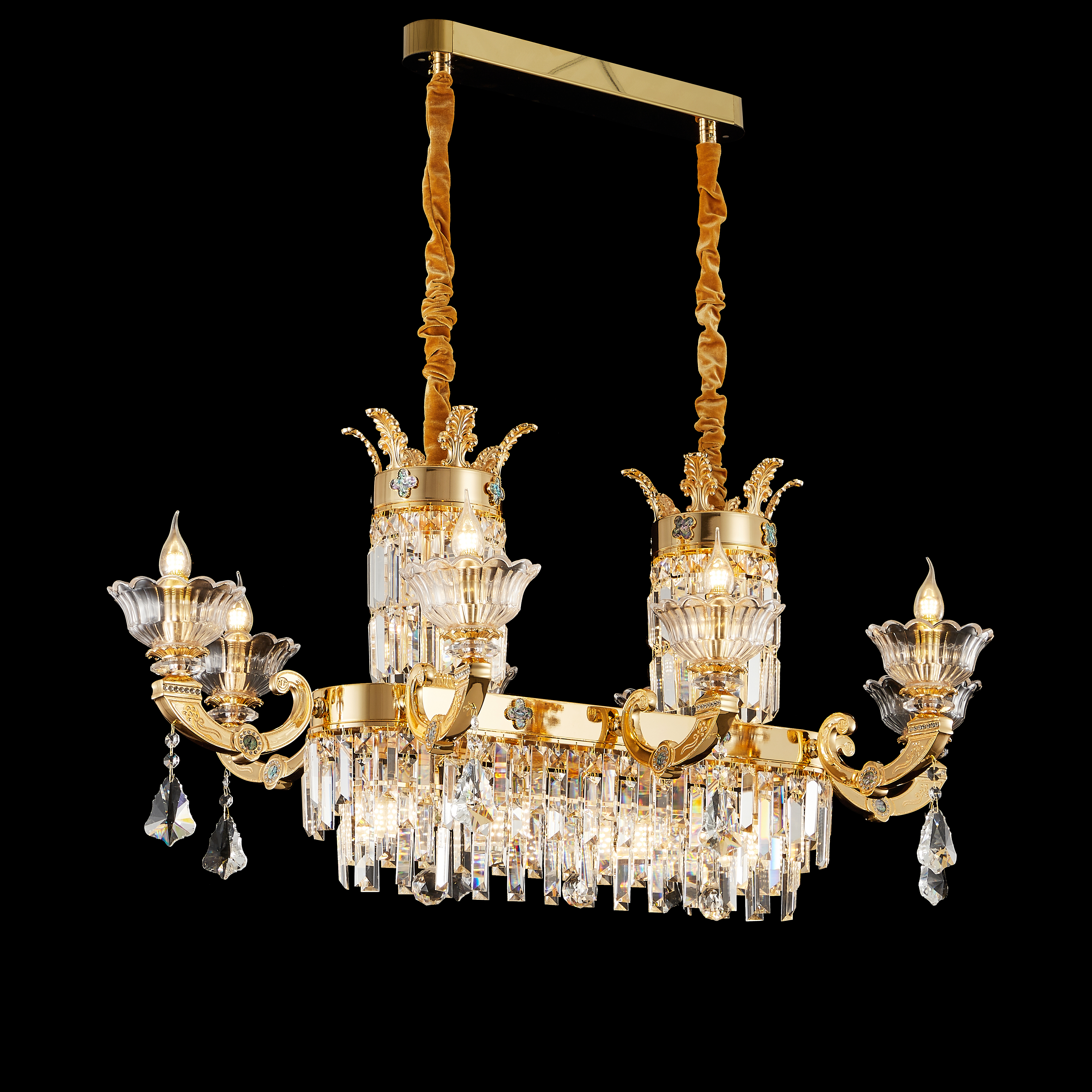 French Gold Brass Crystal Chandelier for Living & Dining Room
