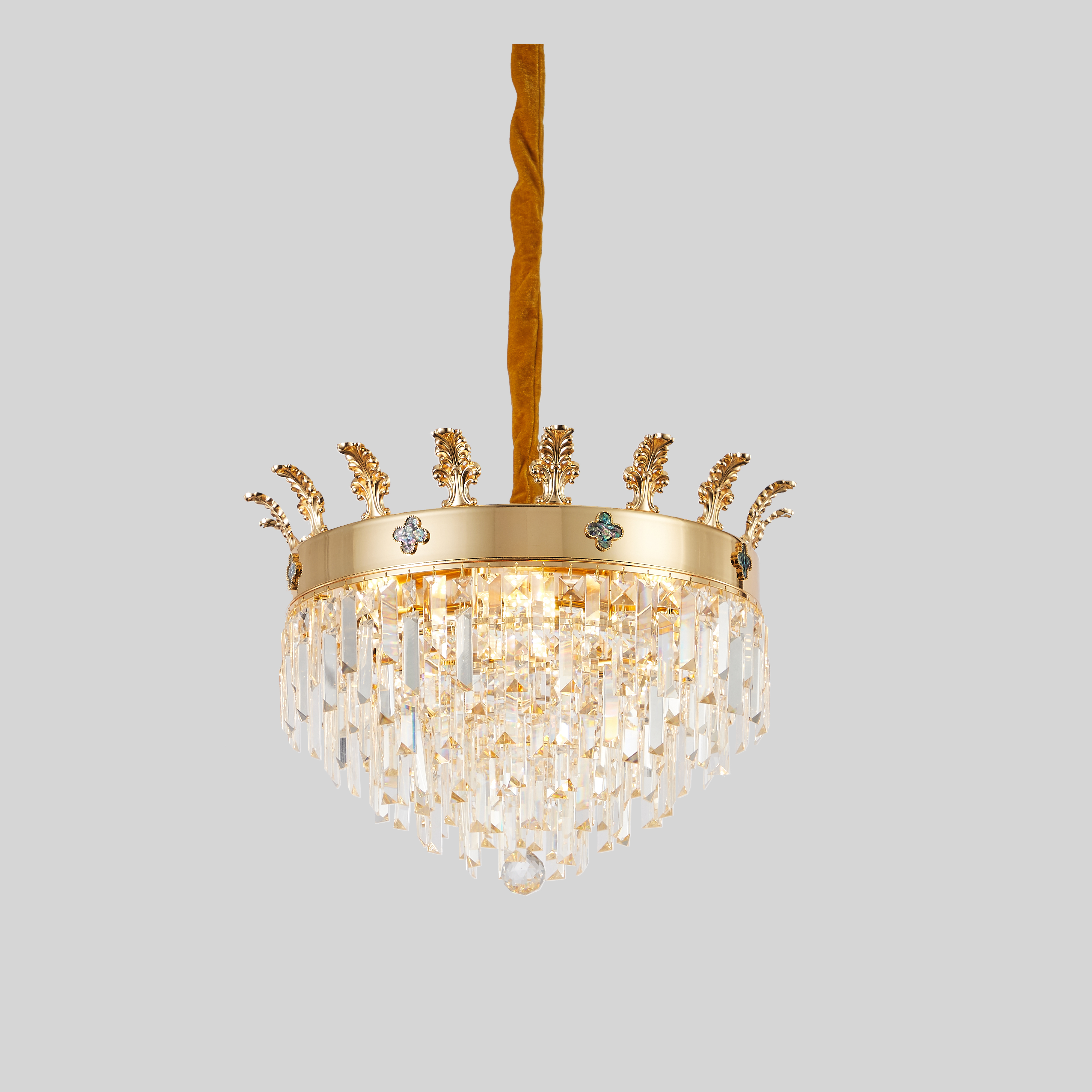 French Gold Brass & Crystal Flush Mount Light for Foyer