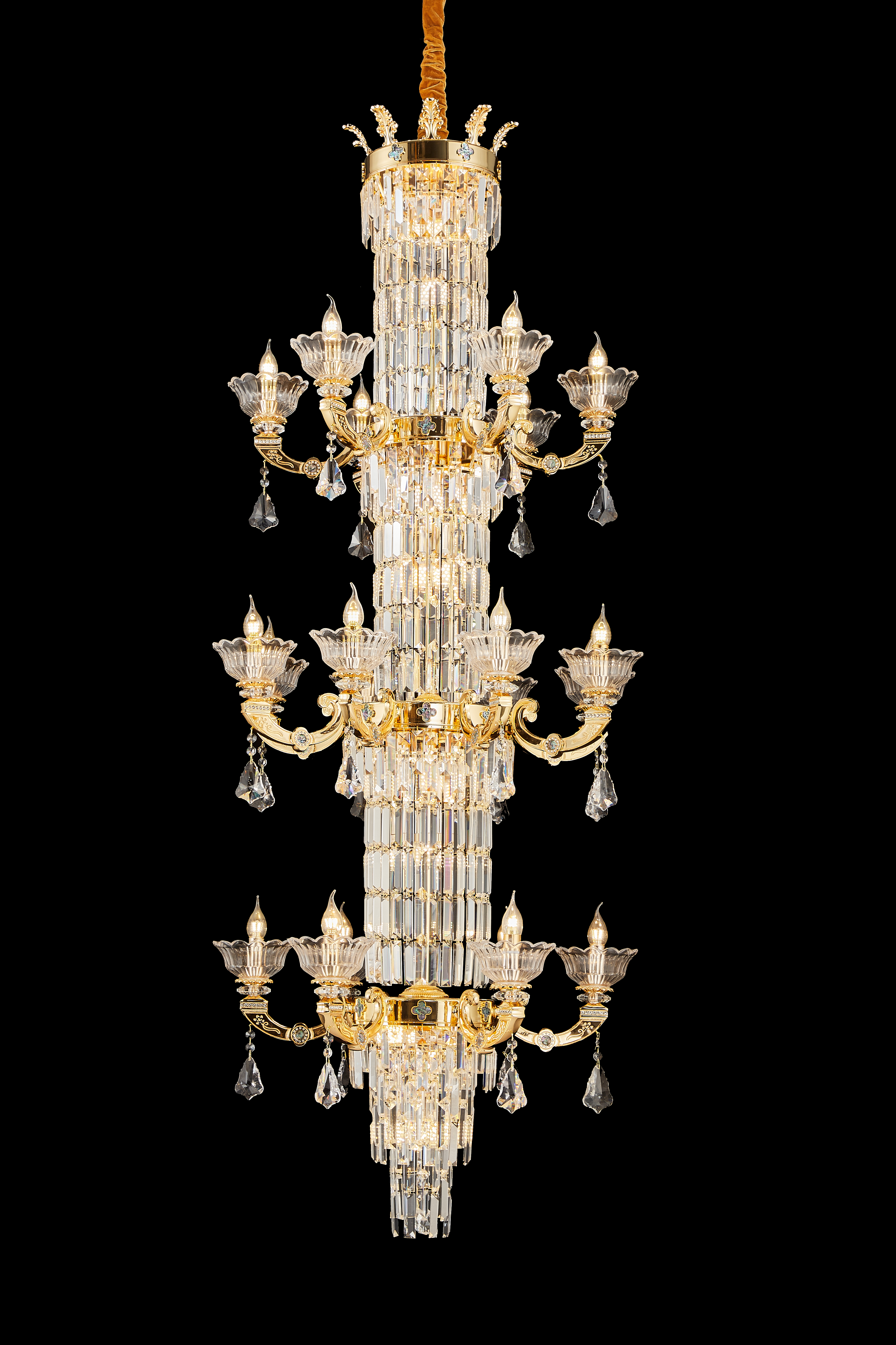French Gold Brass Crystal Chandelier for Living & Dining Room