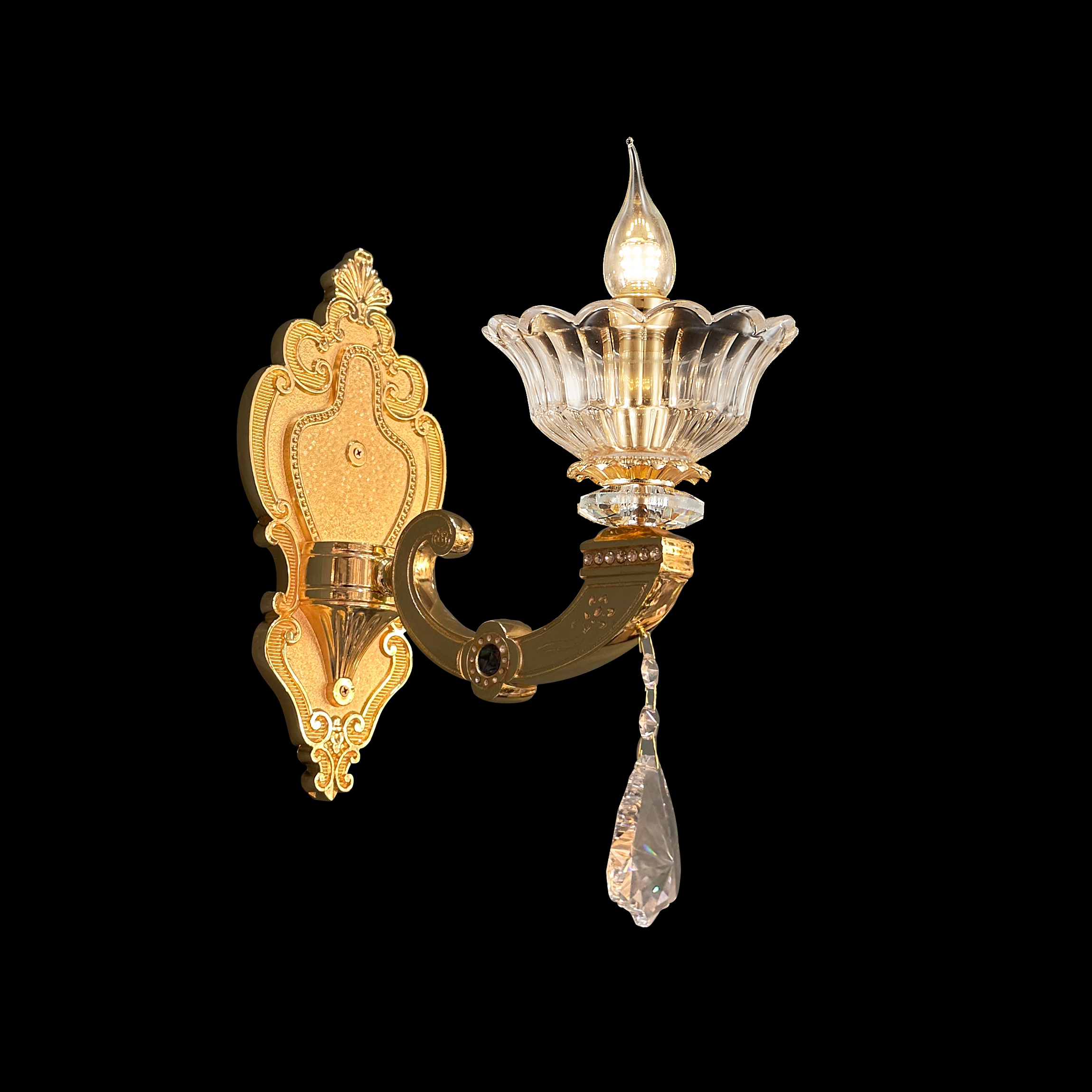 Gold Brass Crystal Wall Sconce Light for Living Room & Bedroom