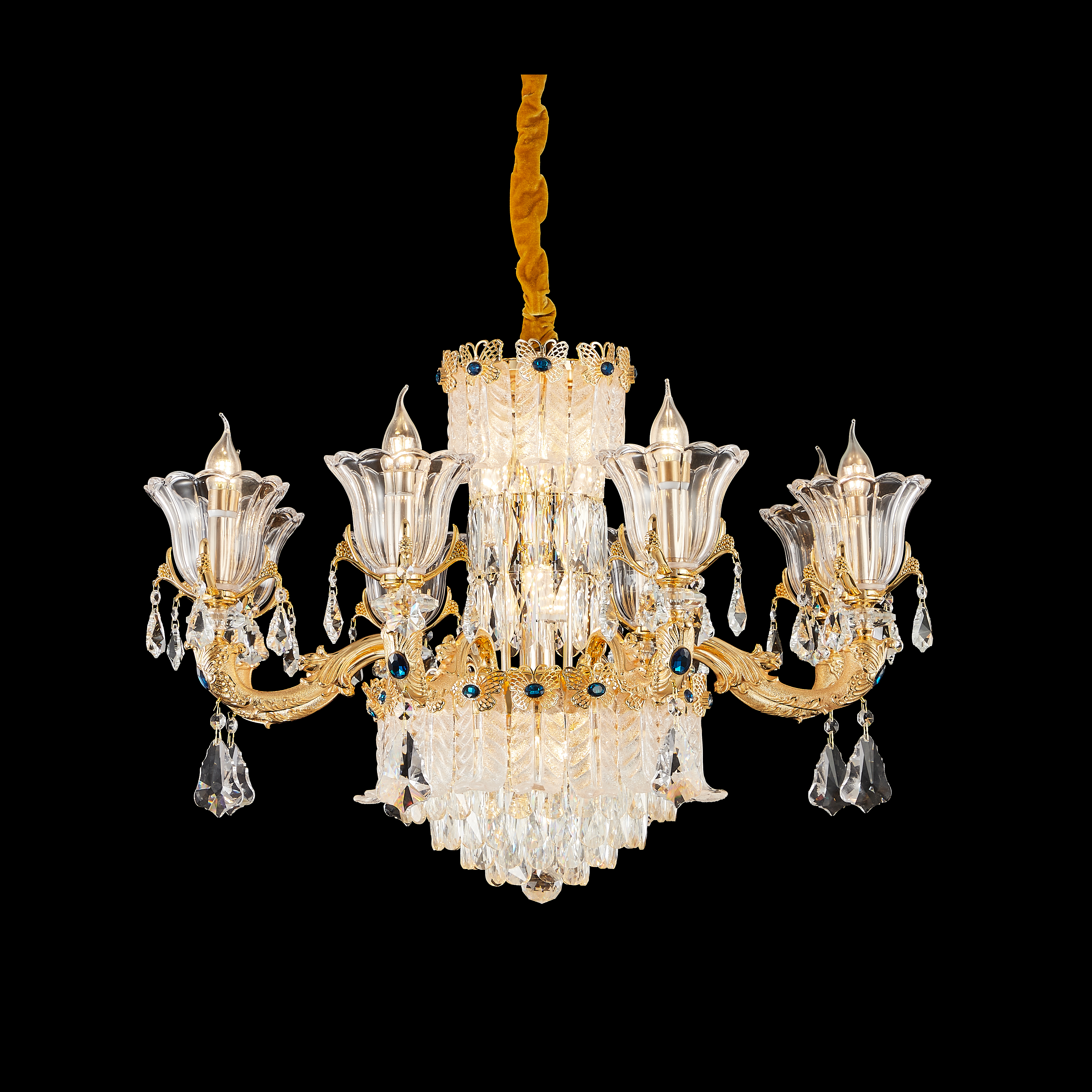 French Gold Brass Crystal Chandelier for Foyer & Dining Room
