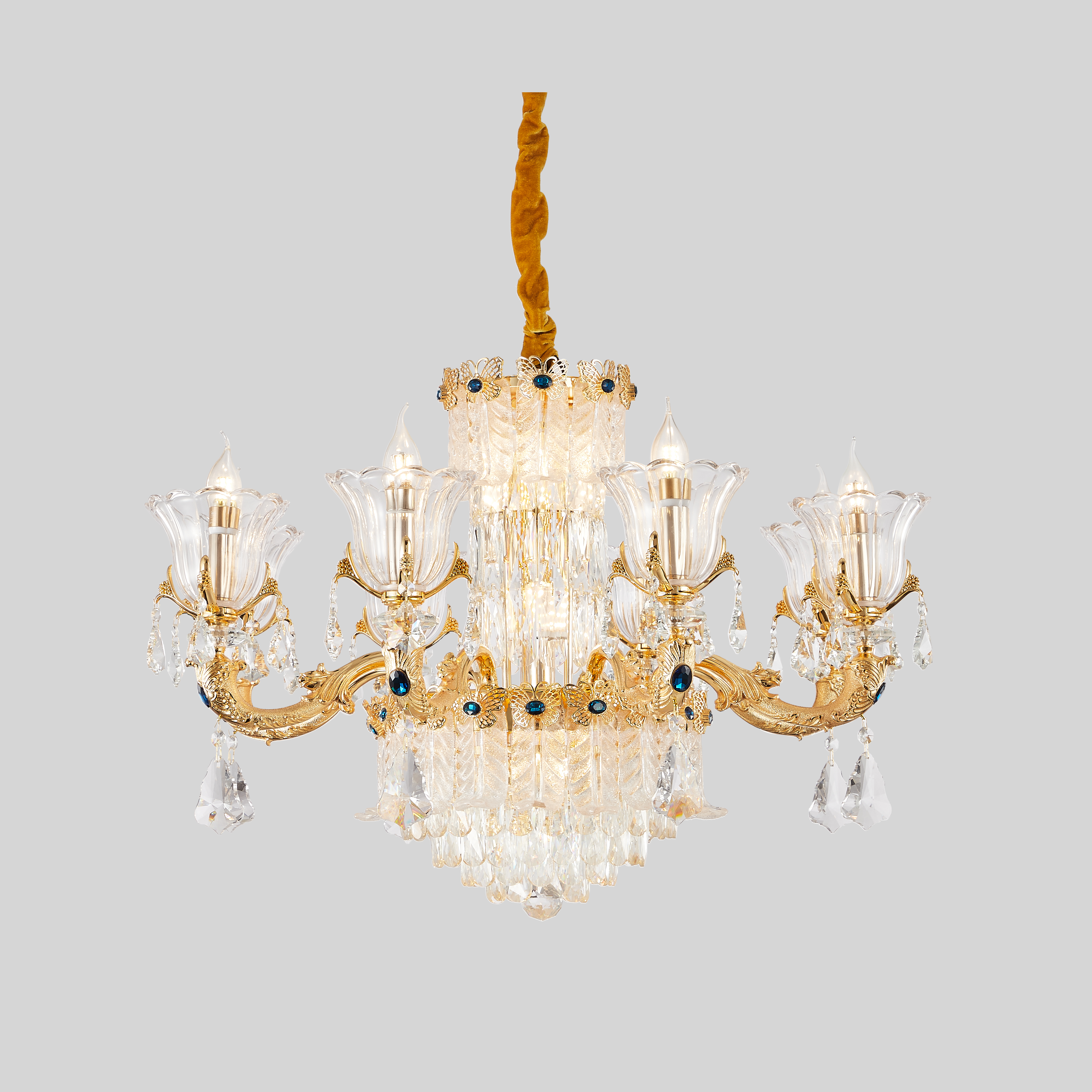 French Gold Brass Crystal Chandelier for Foyer & Dining Room