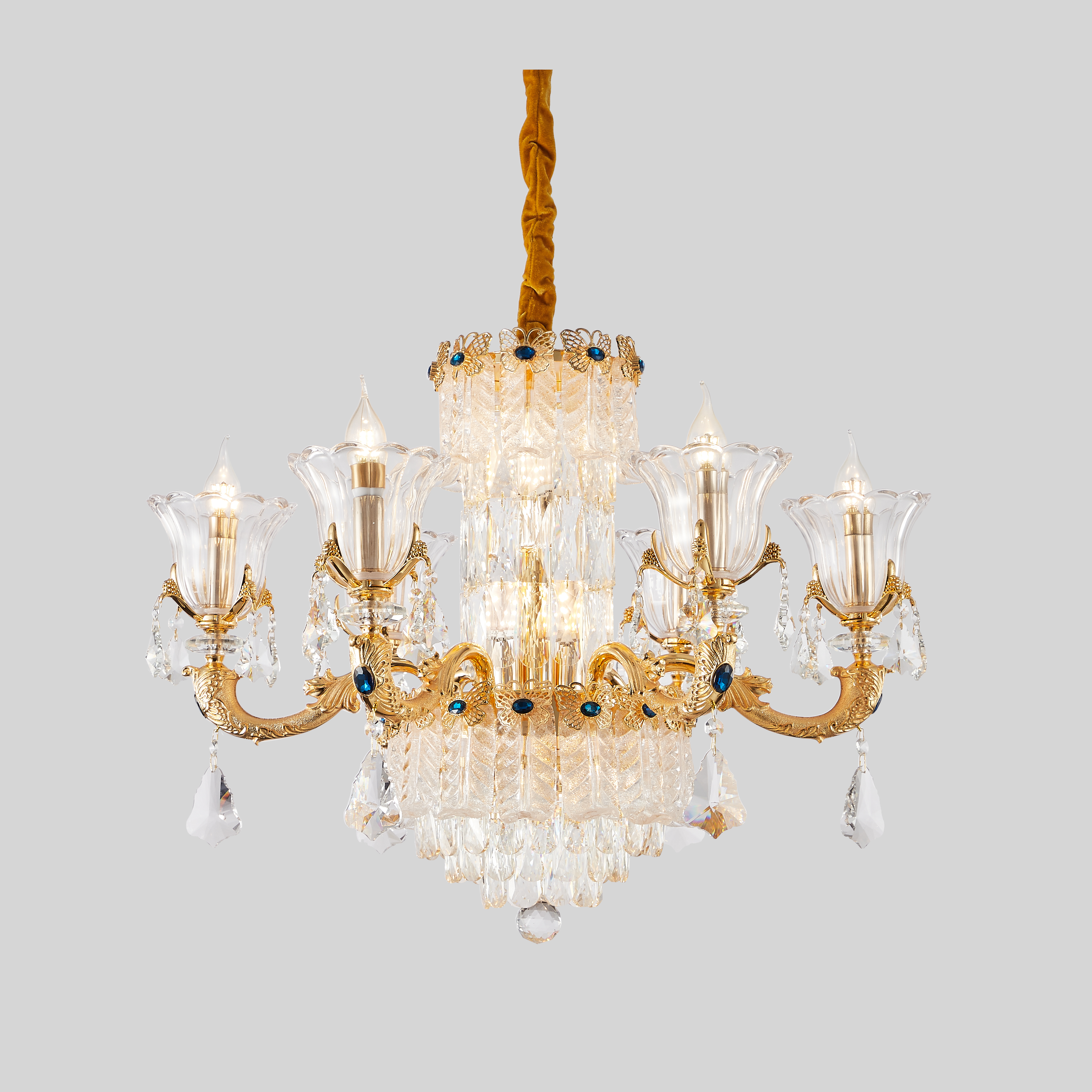 French Gold Brass Crystal Chandelier for Foyer & Dining Room