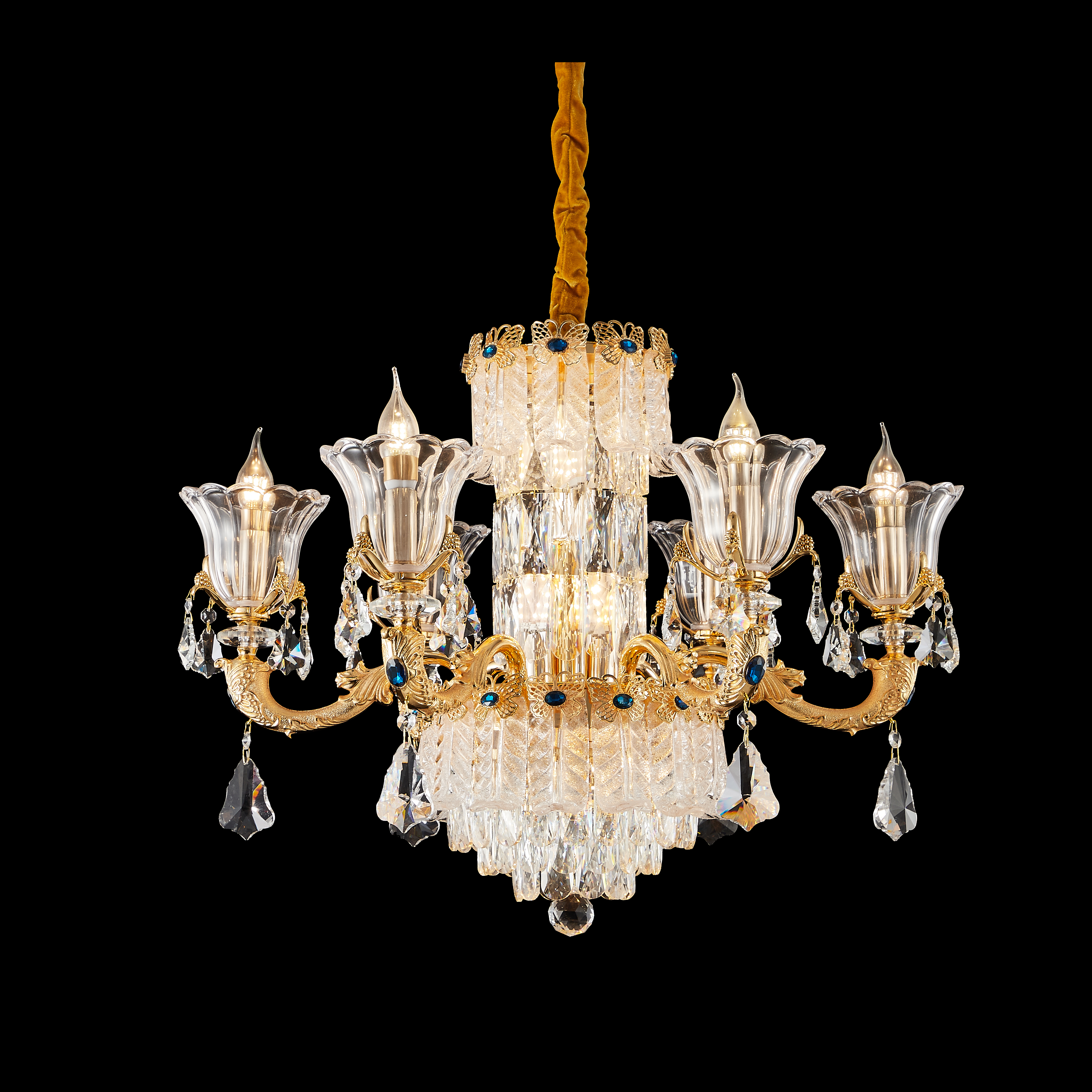 36 Lights Luxury large gold crystal brass chandelier for entrance/villa/foyer