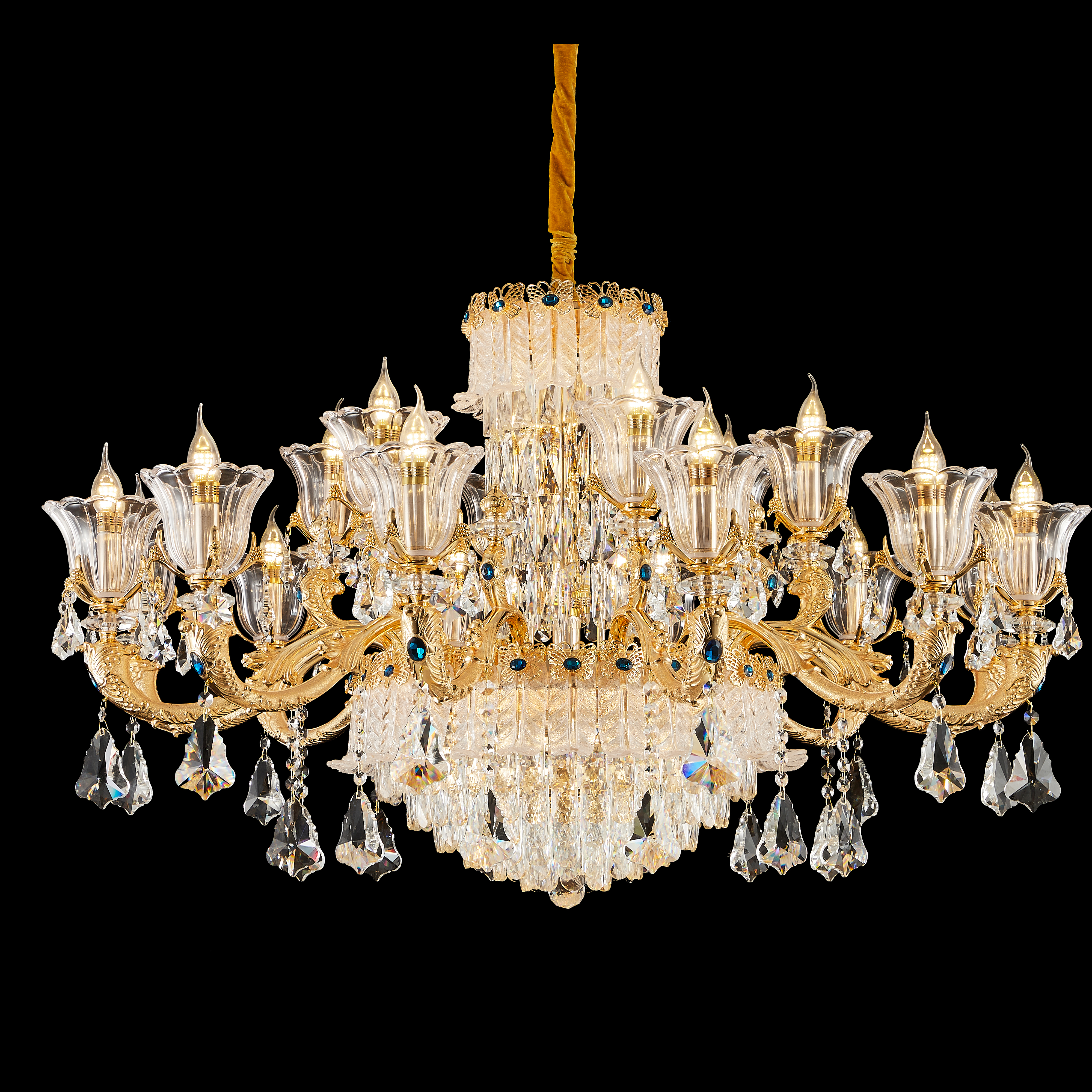 French Gold Brass Crystal Chandelier for Foyer & Dining Room