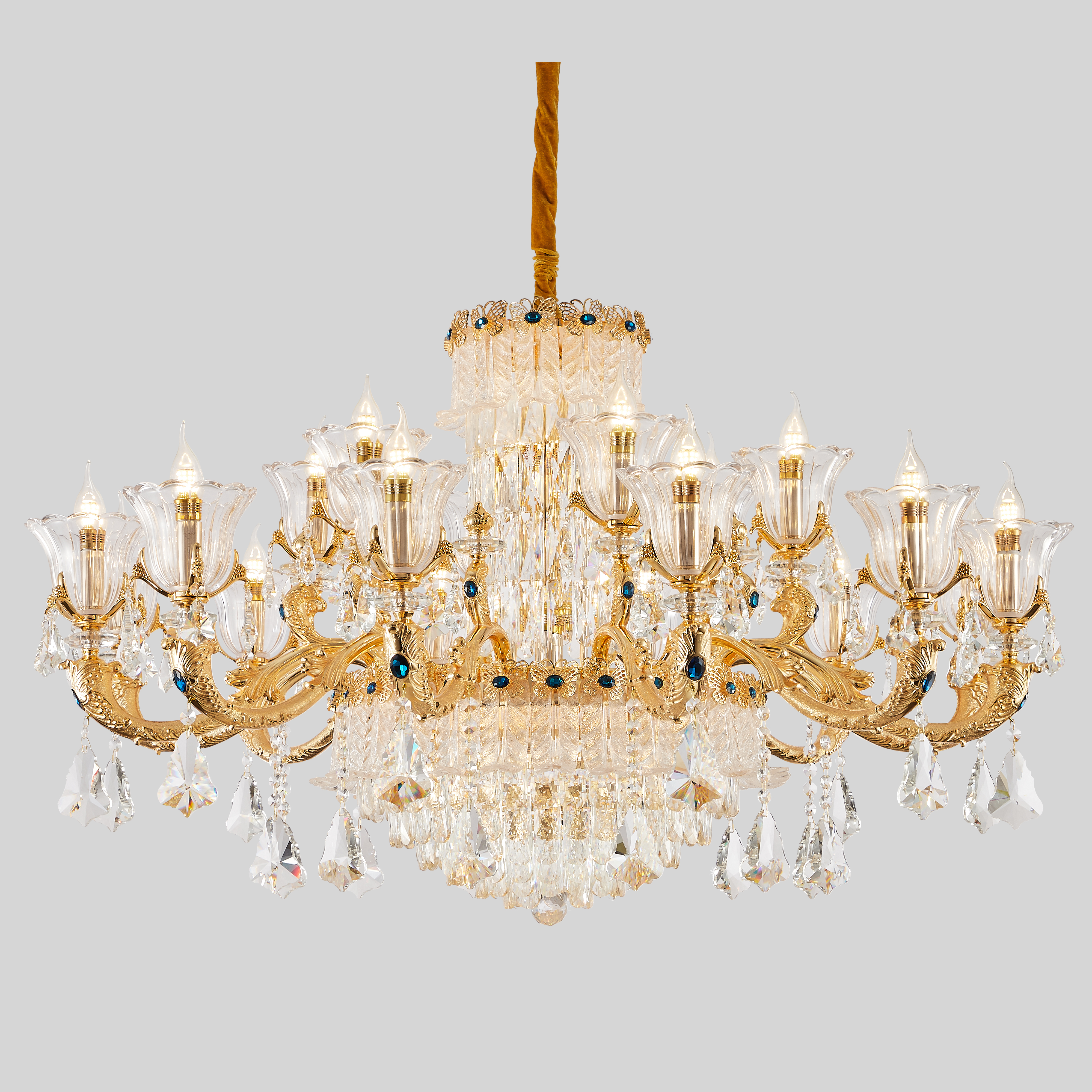 French Gold Brass Crystal Chandelier for Foyer & Dining Room