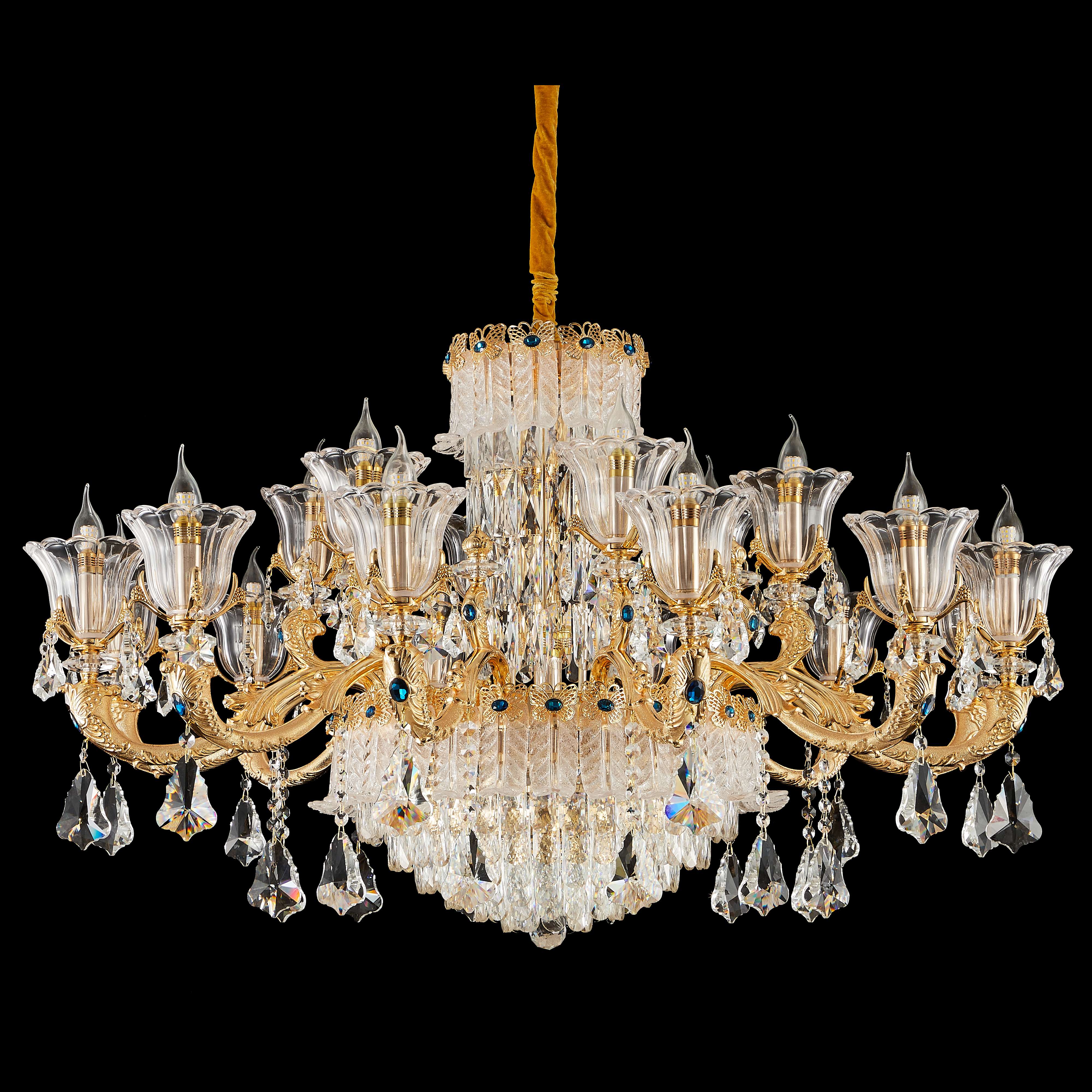 French Gold Brass Crystal Chandelier for Foyer & Dining Room