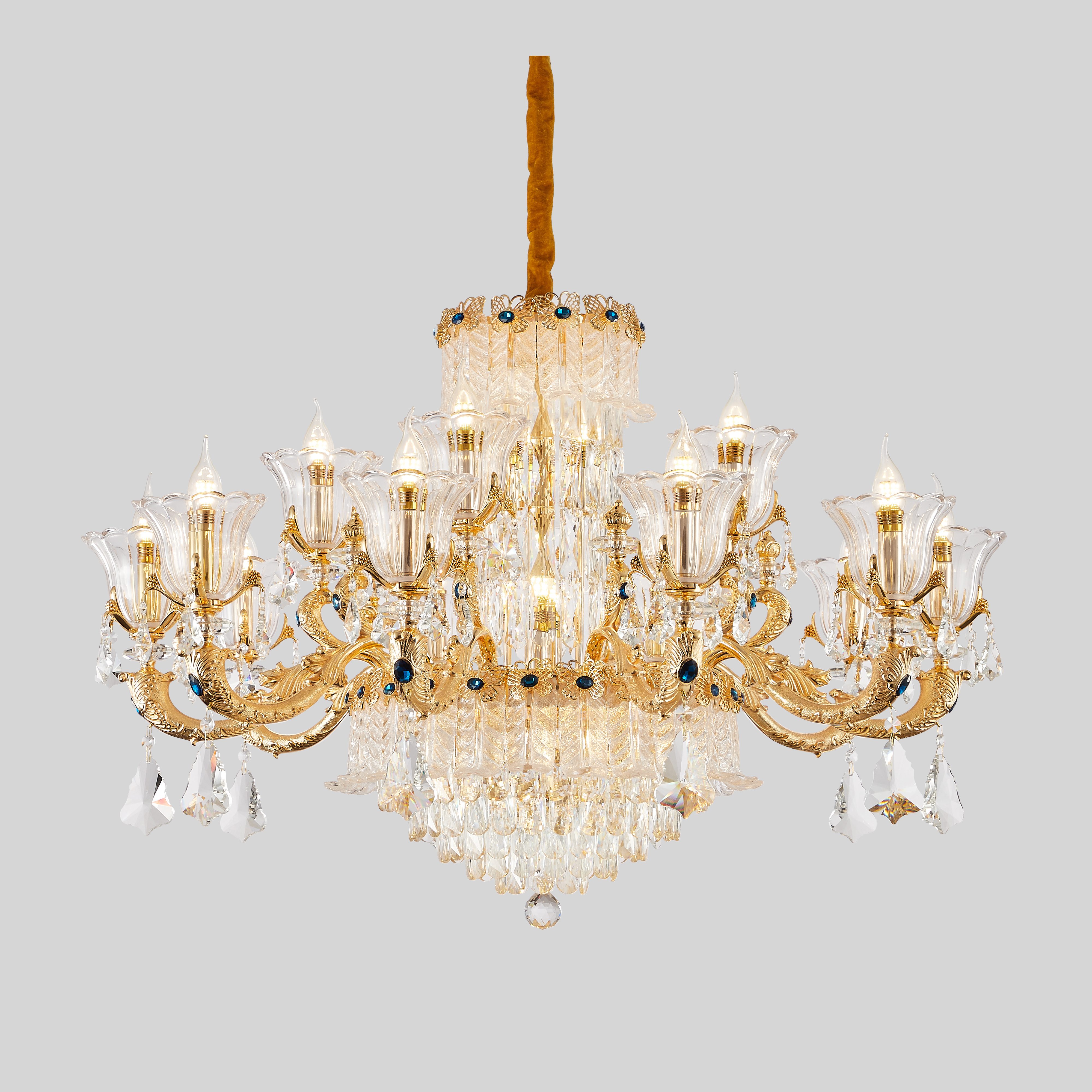 French Gold Brass Crystal Chandelier for Foyer & Dining Room
