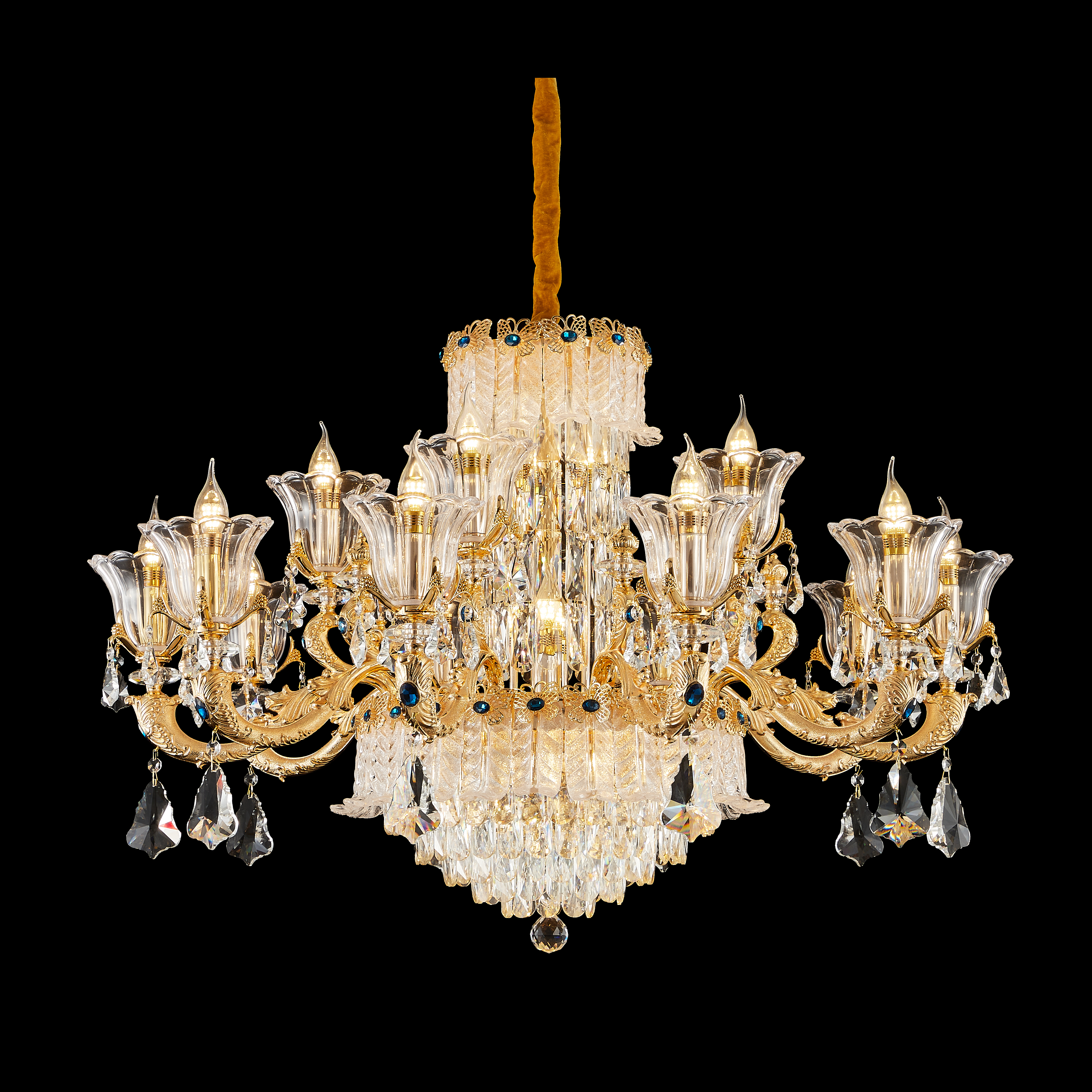 French Gold Brass Crystal Chandelier for Foyer & Dining Room