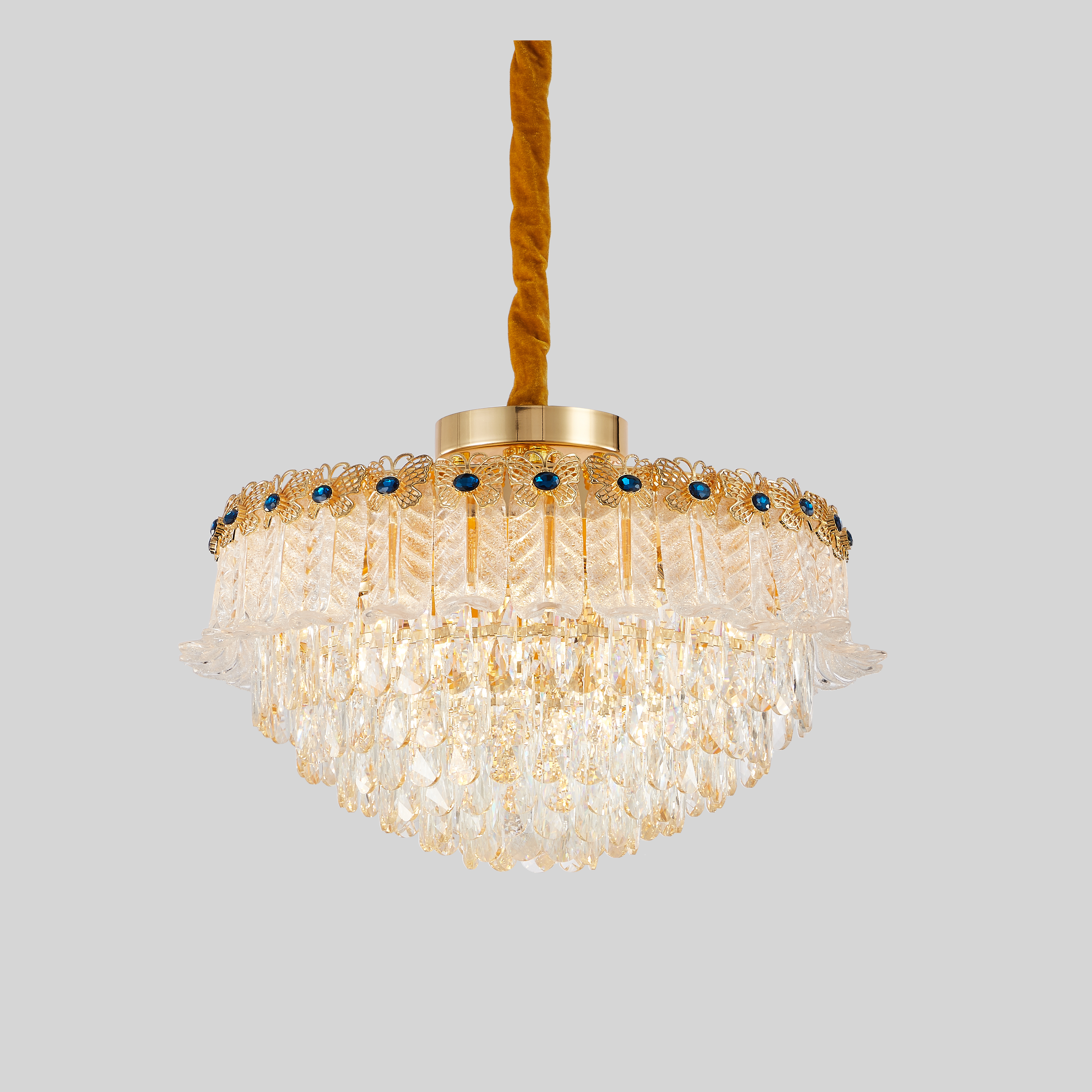 French Gold Brass Crystal Chandelier for Living Room