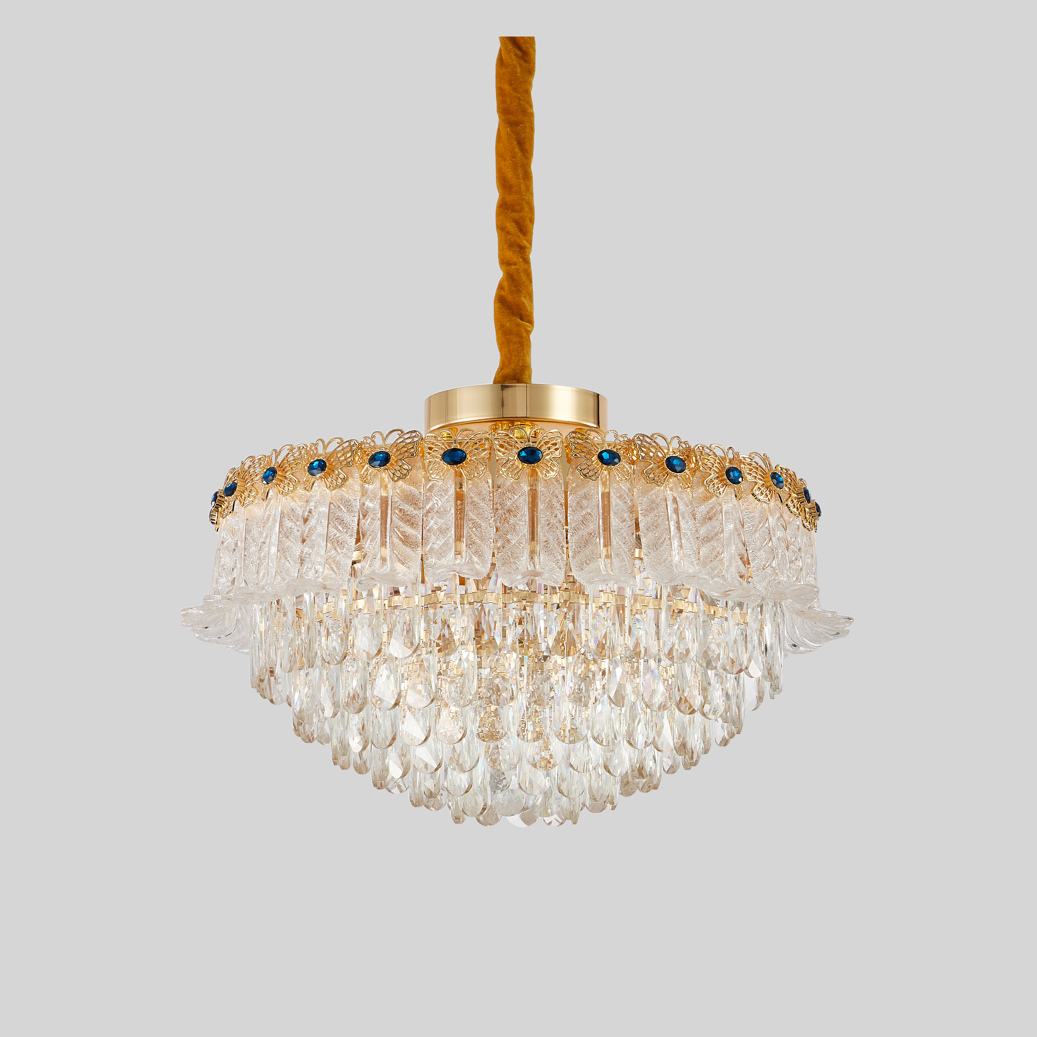 French Gold Brass Crystal Chandelier for Living Room