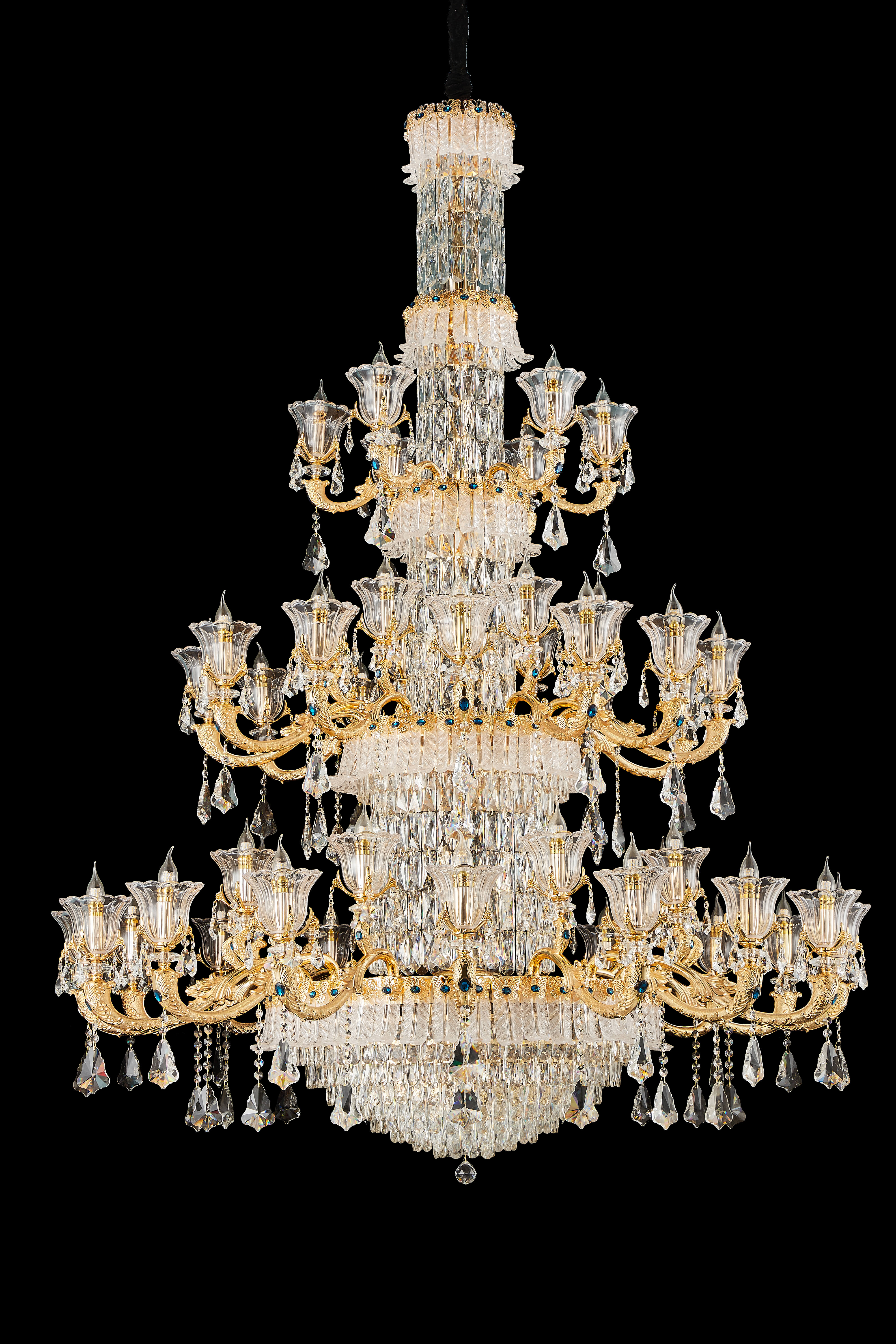 French Gold Brass Crystal Chandelier for Foyer & Dining Room