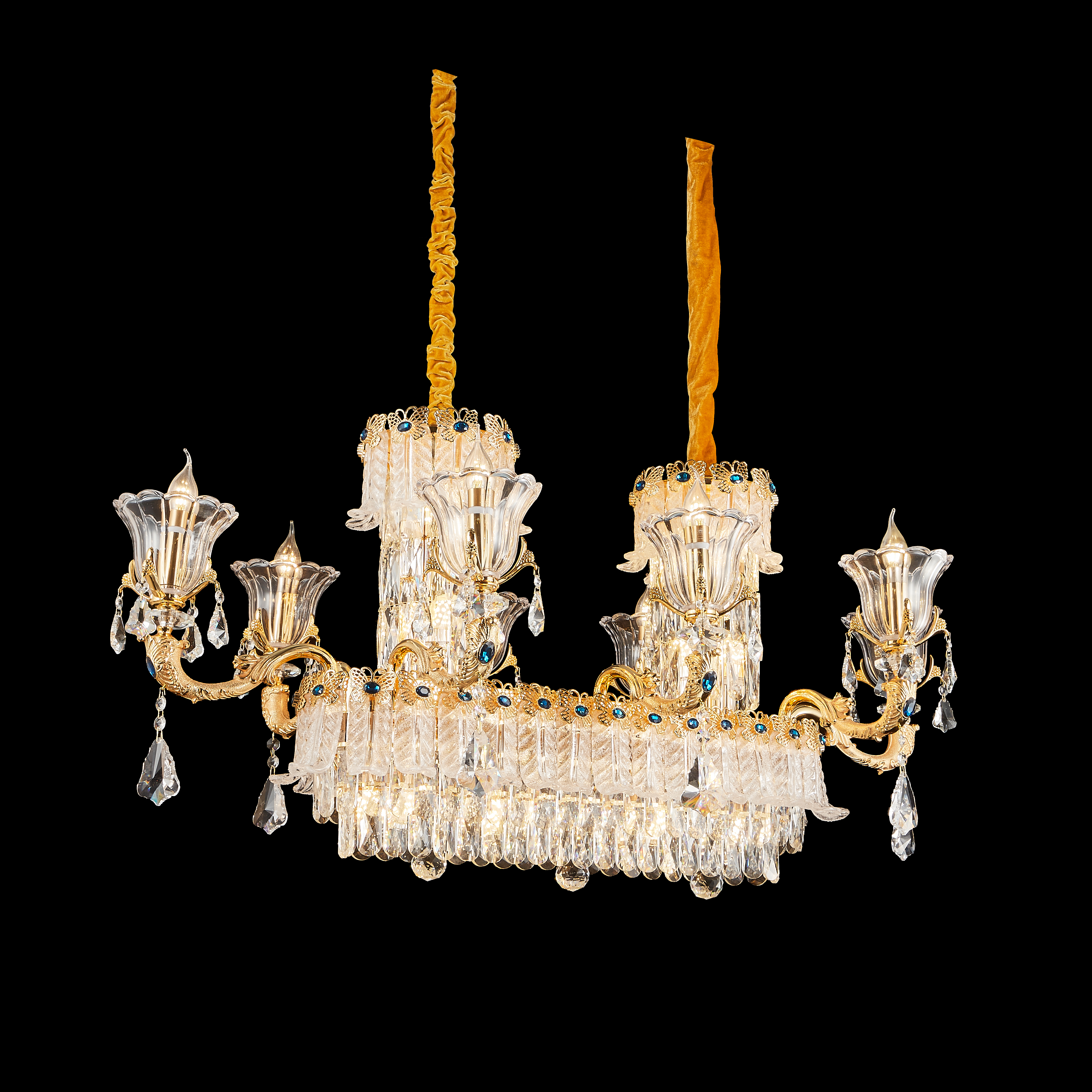 French Gold Brass Crystal Chandelier for Foyer & Dining Room