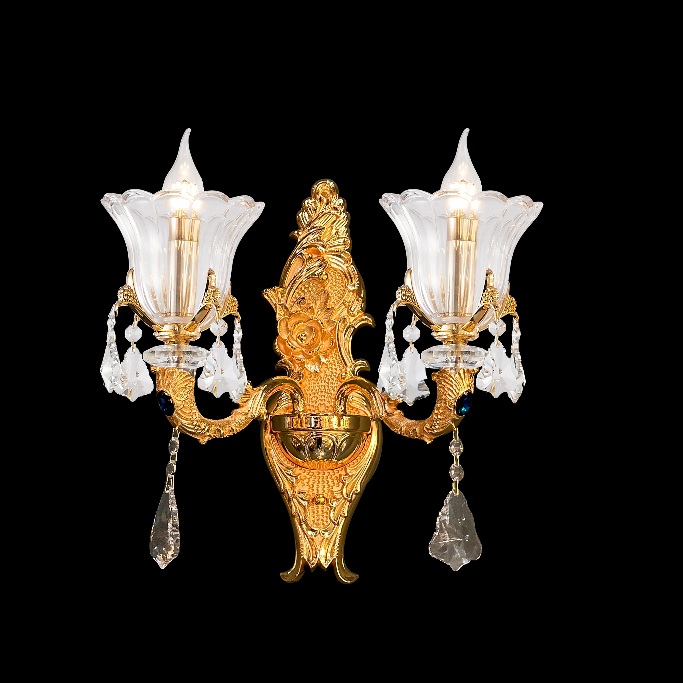 French Gold Brass Crystal Wall Sconce for Living Room & Foyer