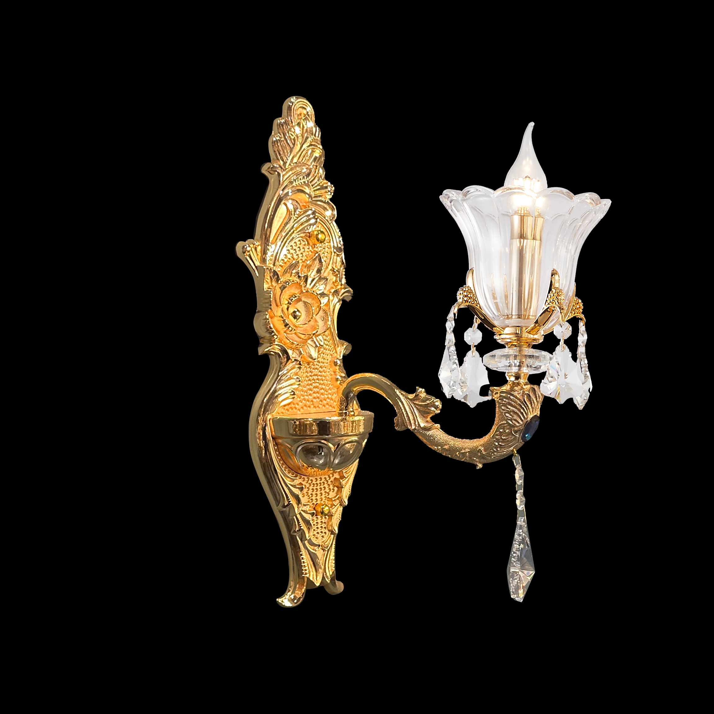 French Gold Brass Crystal Wall Sconce for Living Room & Foyer
