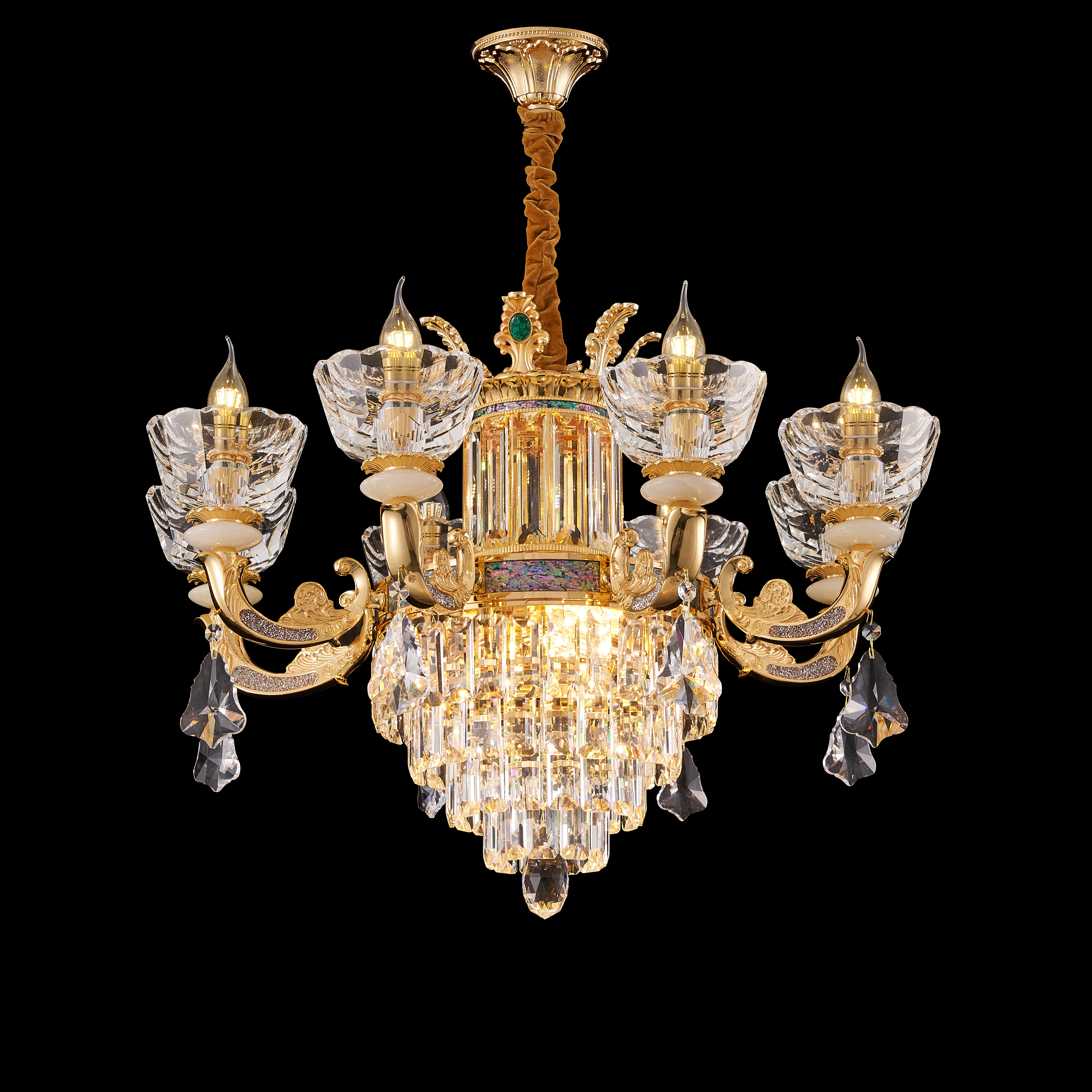 French Gold Brass & Crystal Chandelier for Villa Foyer
