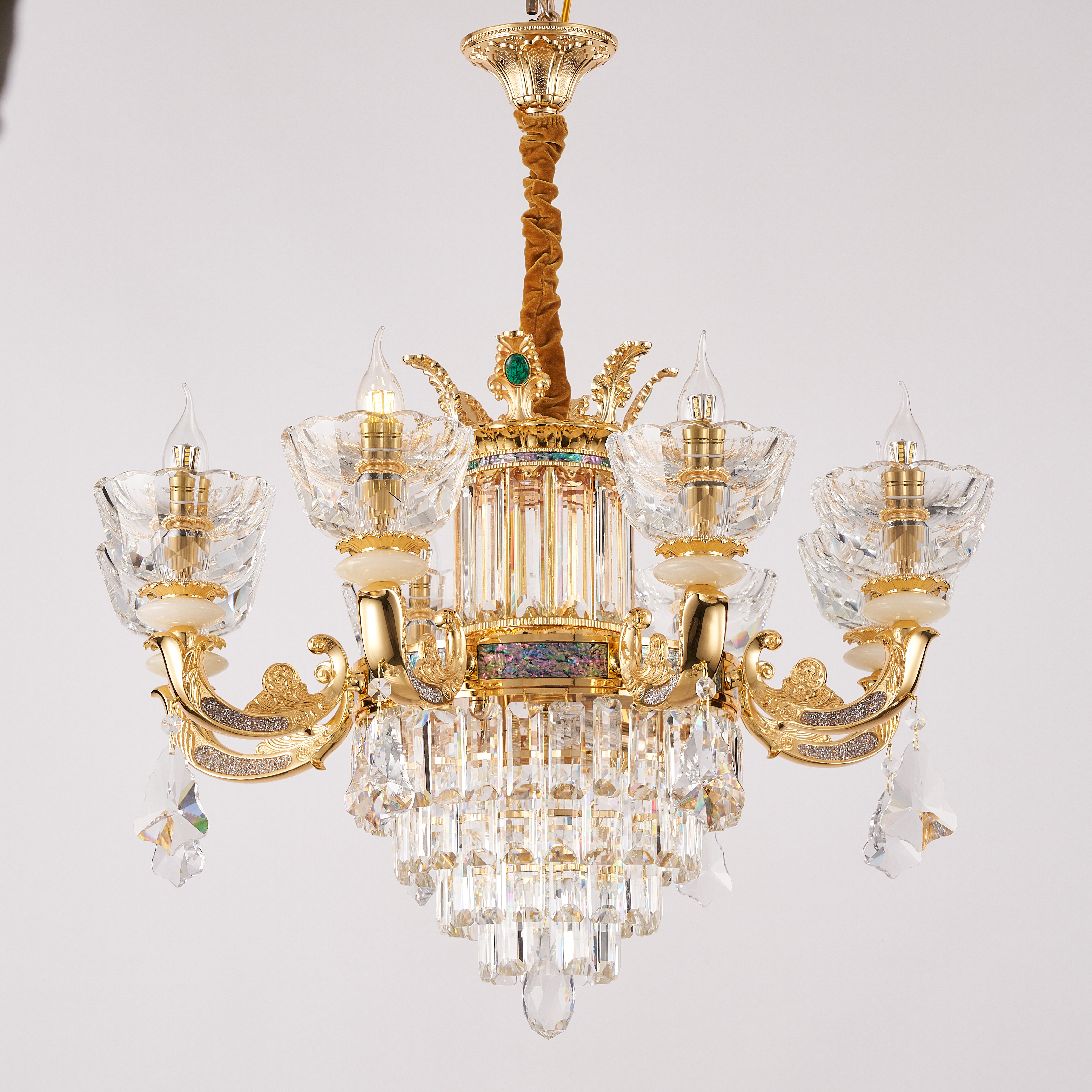 French Gold Brass & Crystal Chandelier for Villa Foyer
