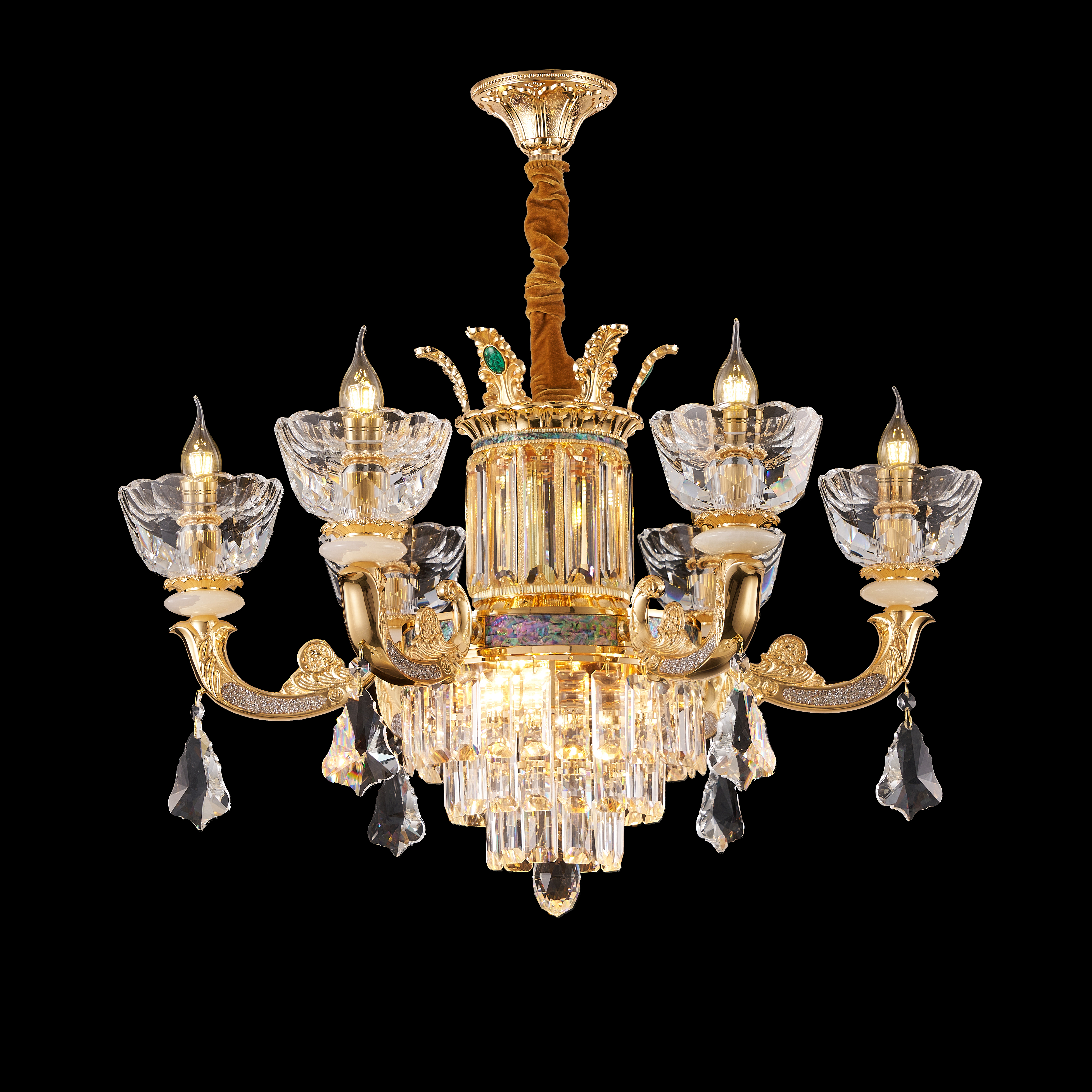 French Gold Brass & Crystal Chandelier for Villa Foyer