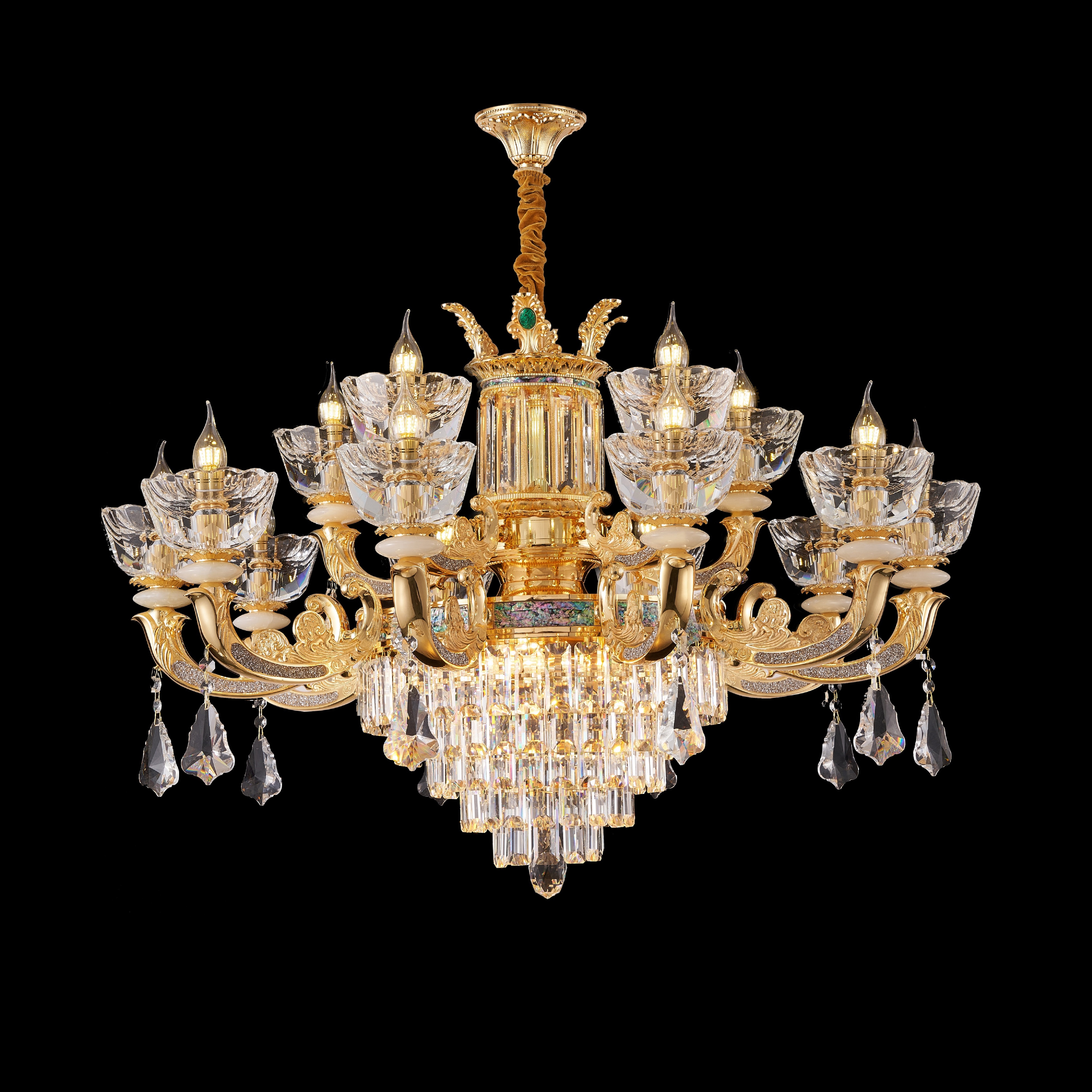 French Gold Brass & Crystal Chandelier for Villa Foyer