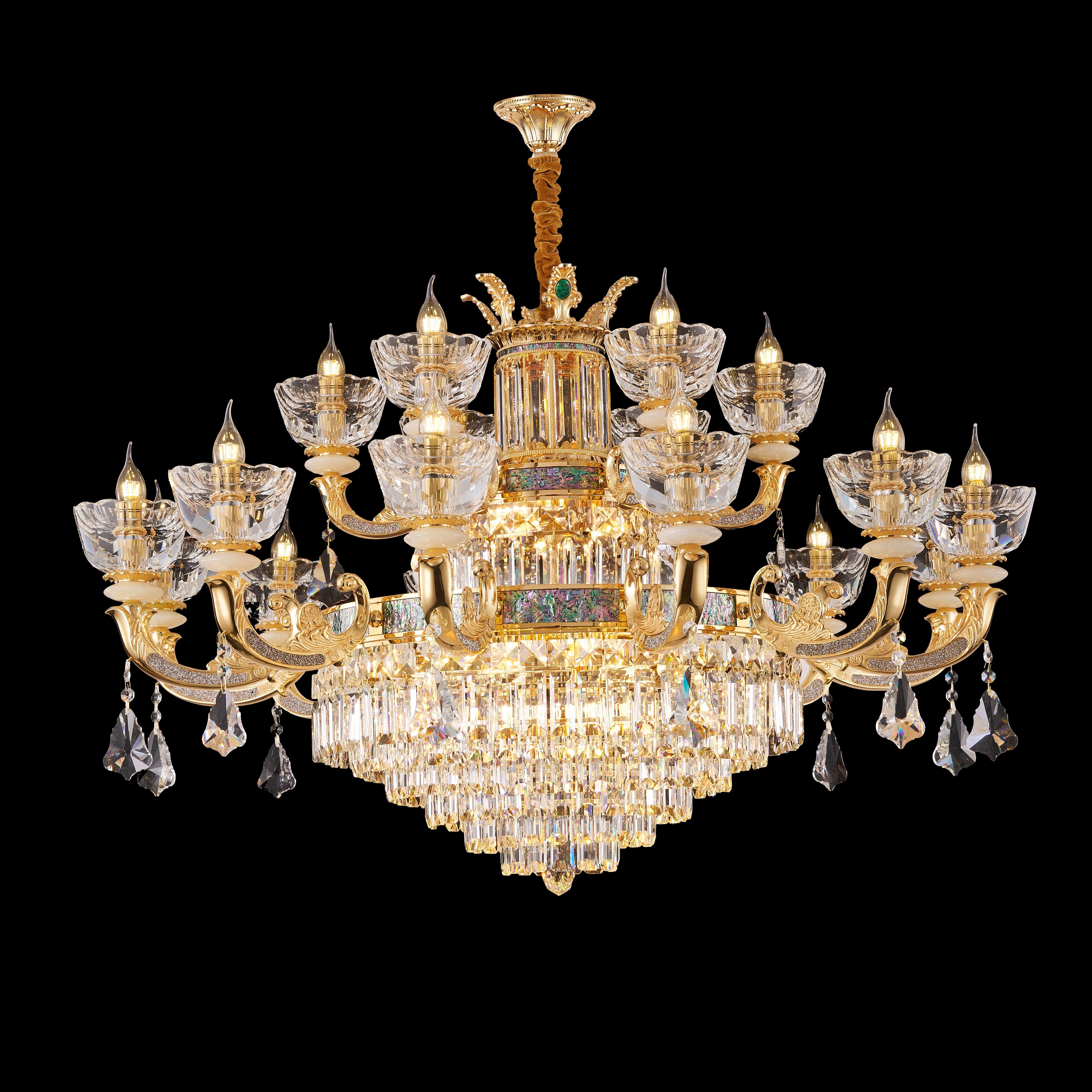 French Gold Brass & Crystal Chandelier for Villa Foyer