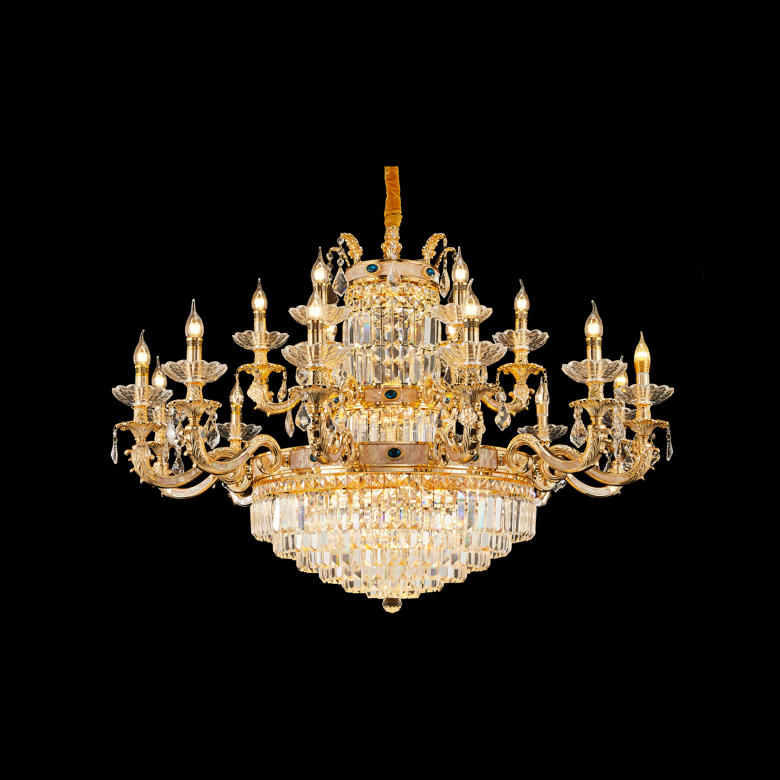 36 Lights Luxury large gold crystal brass chandelier for entrance/villa/foyer